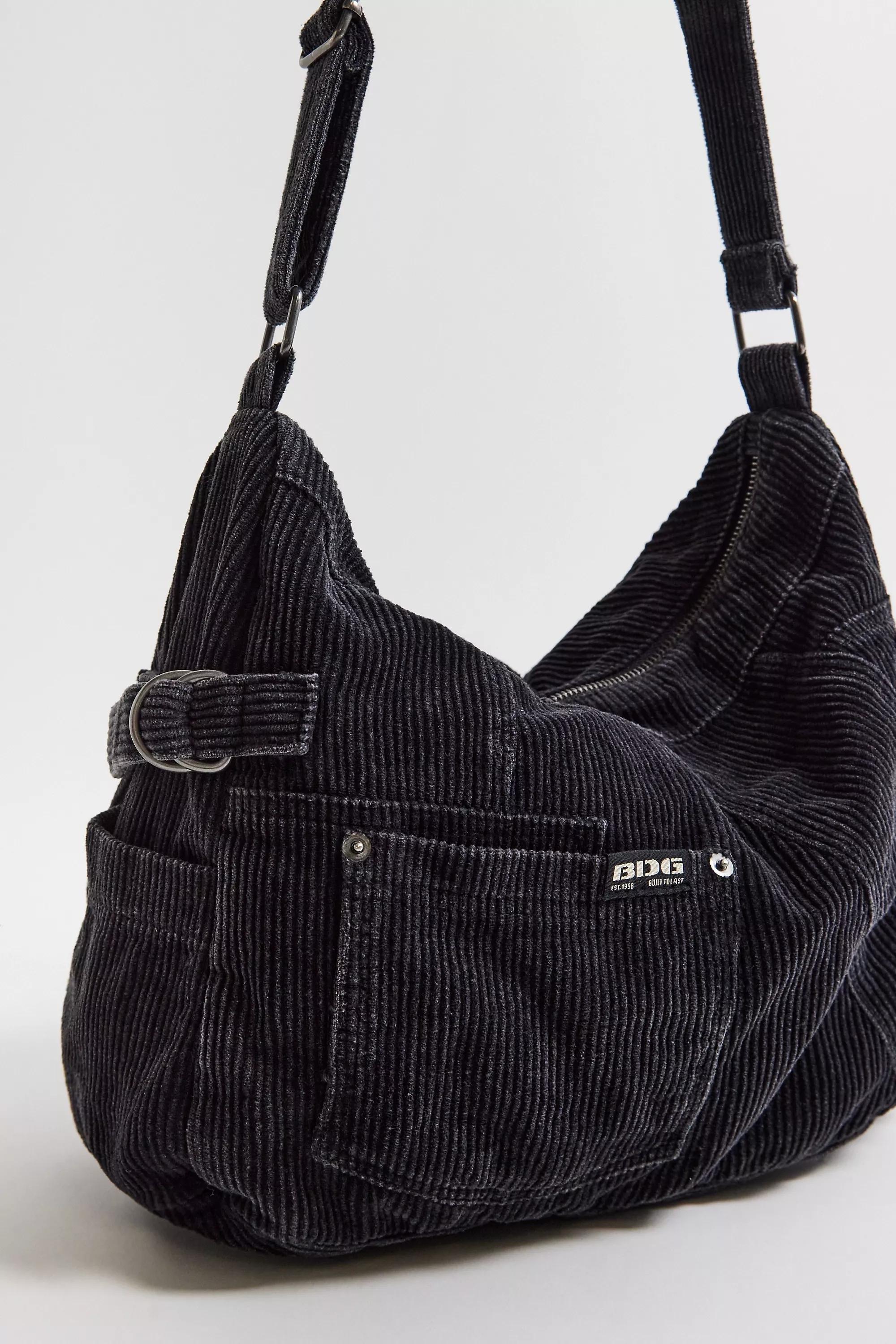 Black Bdg Corduroy Patchwork Sling Bag, BLK, large image number 4