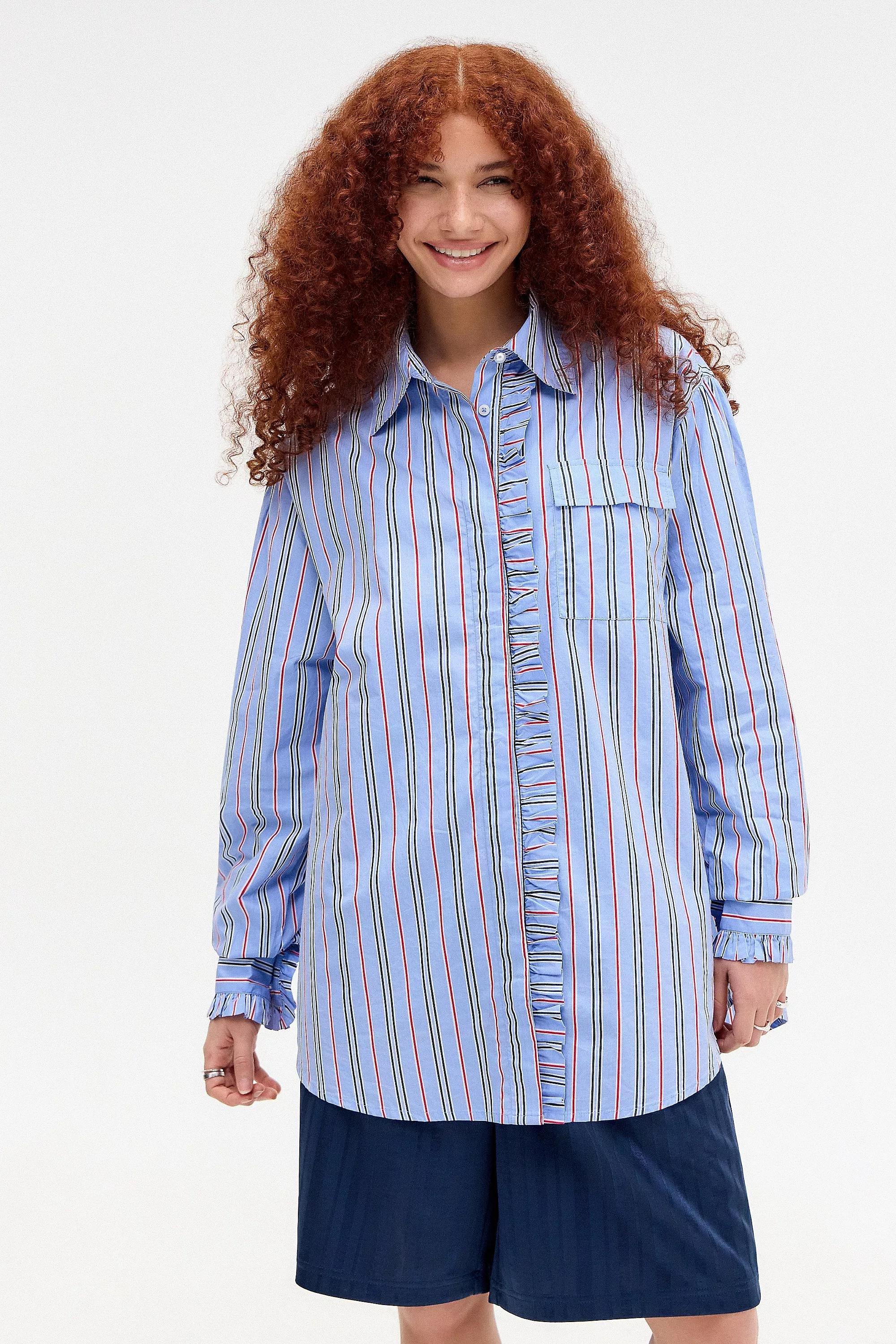 Blue Damson Madder Kylie Striped Ruffle Shirt, , large image number 0