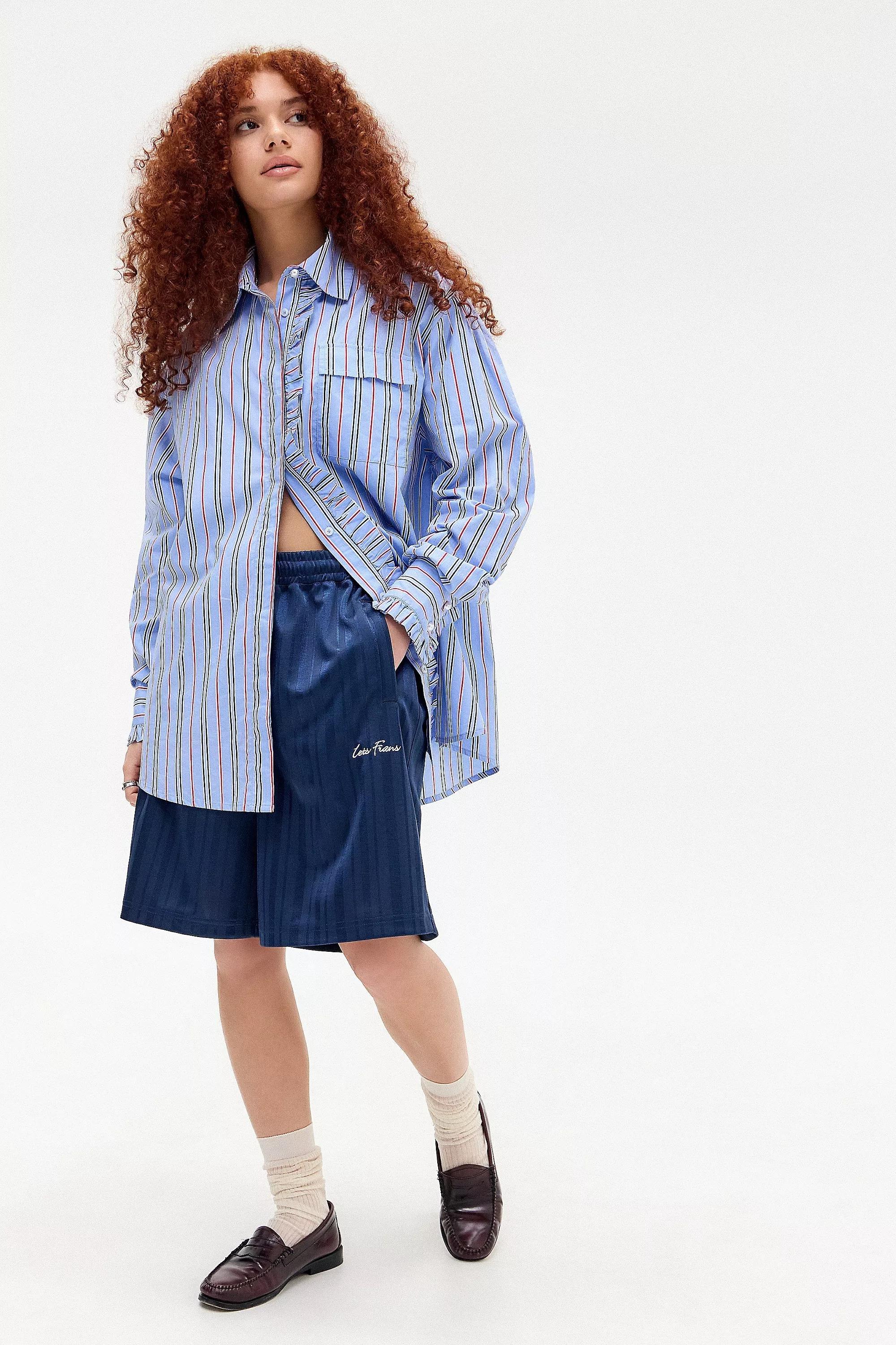 Blue Damson Madder Kylie Striped Ruffle Shirt, , large image number 1