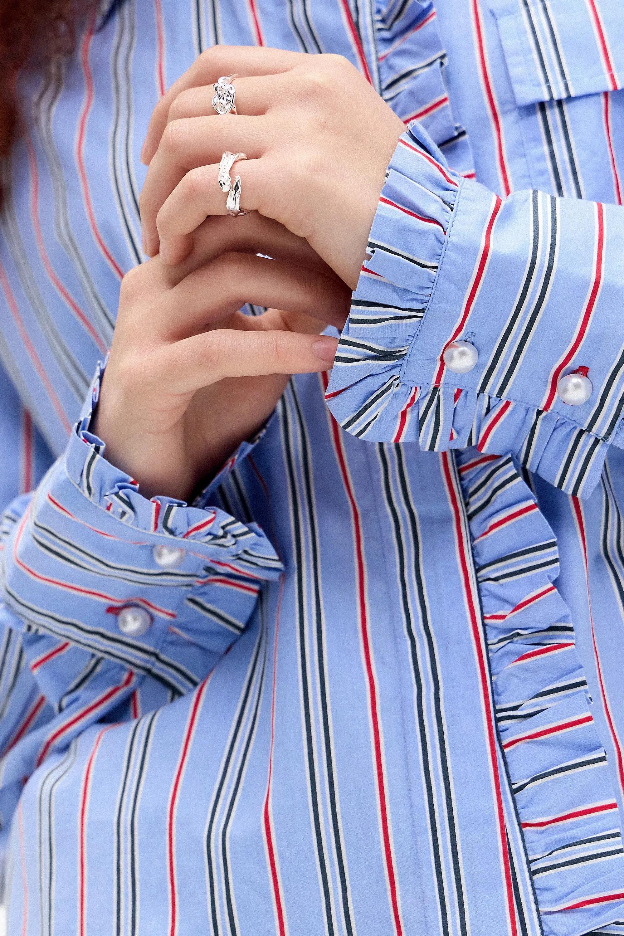 Blue Damson Madder Kylie Striped Ruffle Shirt, , large image number 2