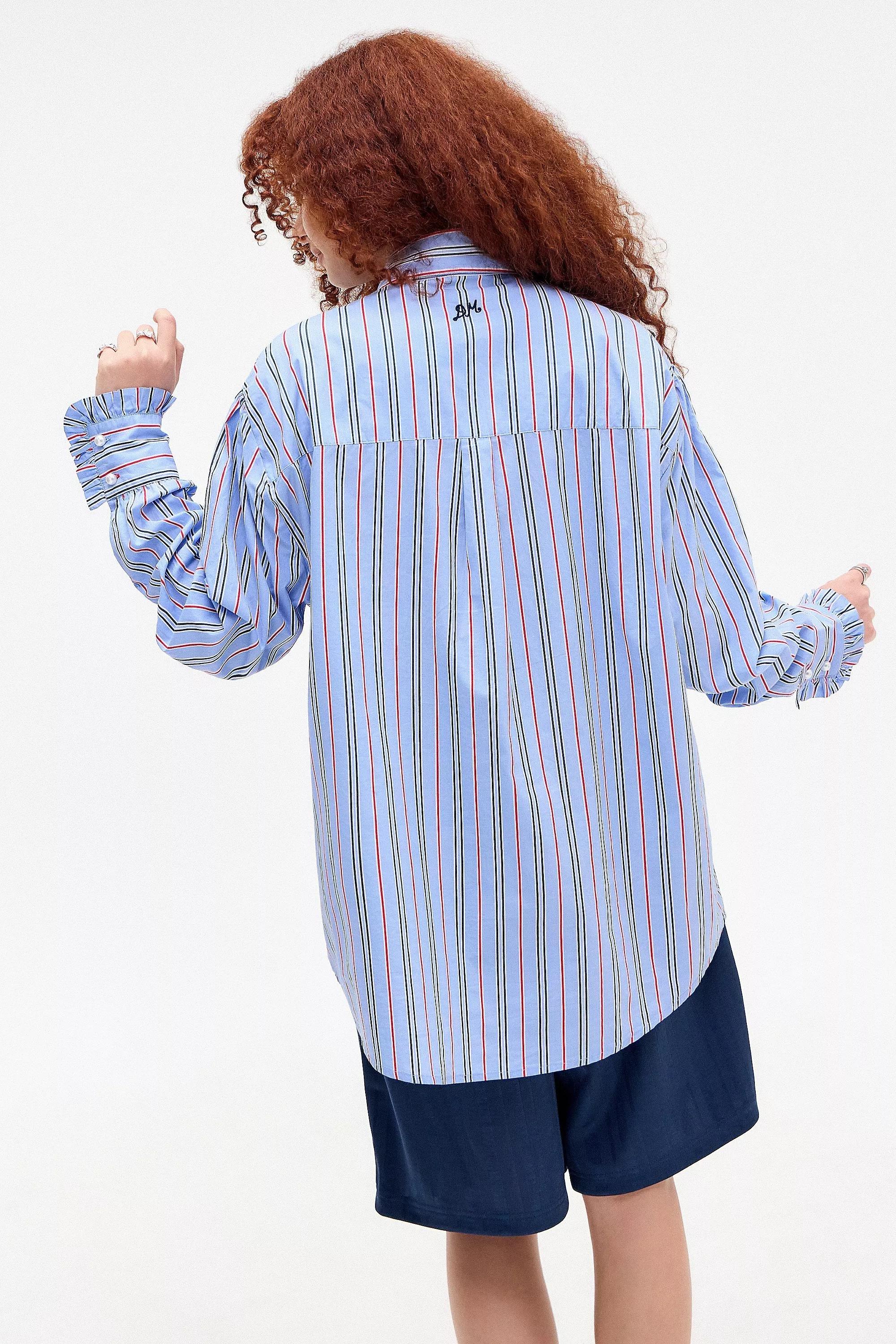Blue Damson Madder Kylie Striped Ruffle Shirt, , large image number 4