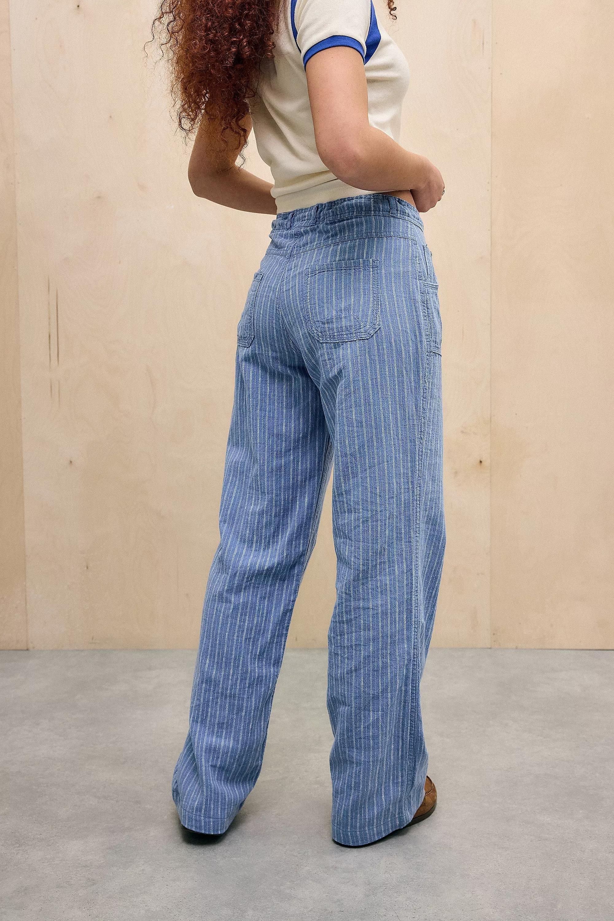 Blue Bdg Stripe 5-Pocket Linen Mix Trousers, , large image number 3