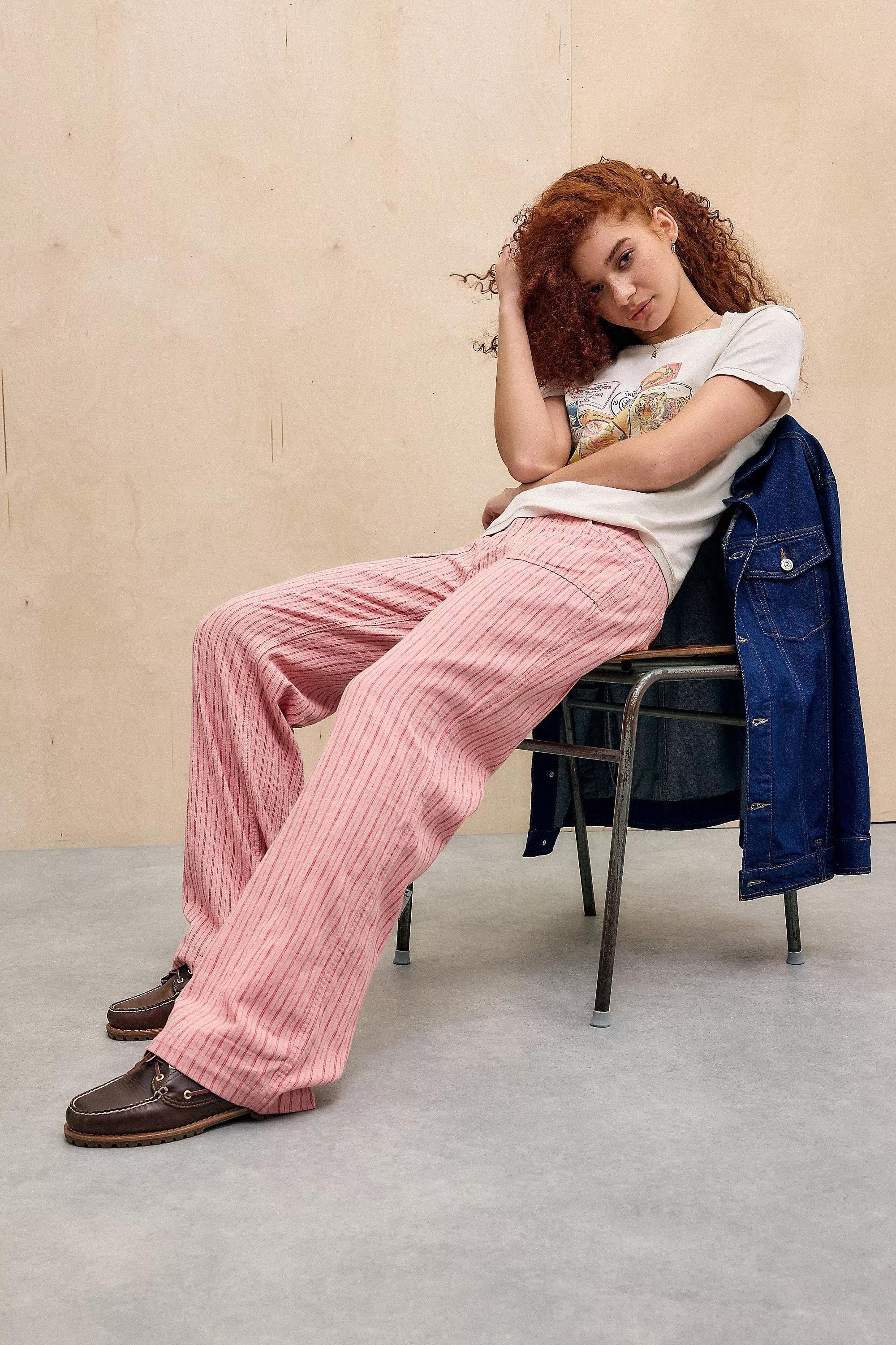 Pink Bdg Stripe 5-Pocket Linen Mix Trousers, , large image number 0