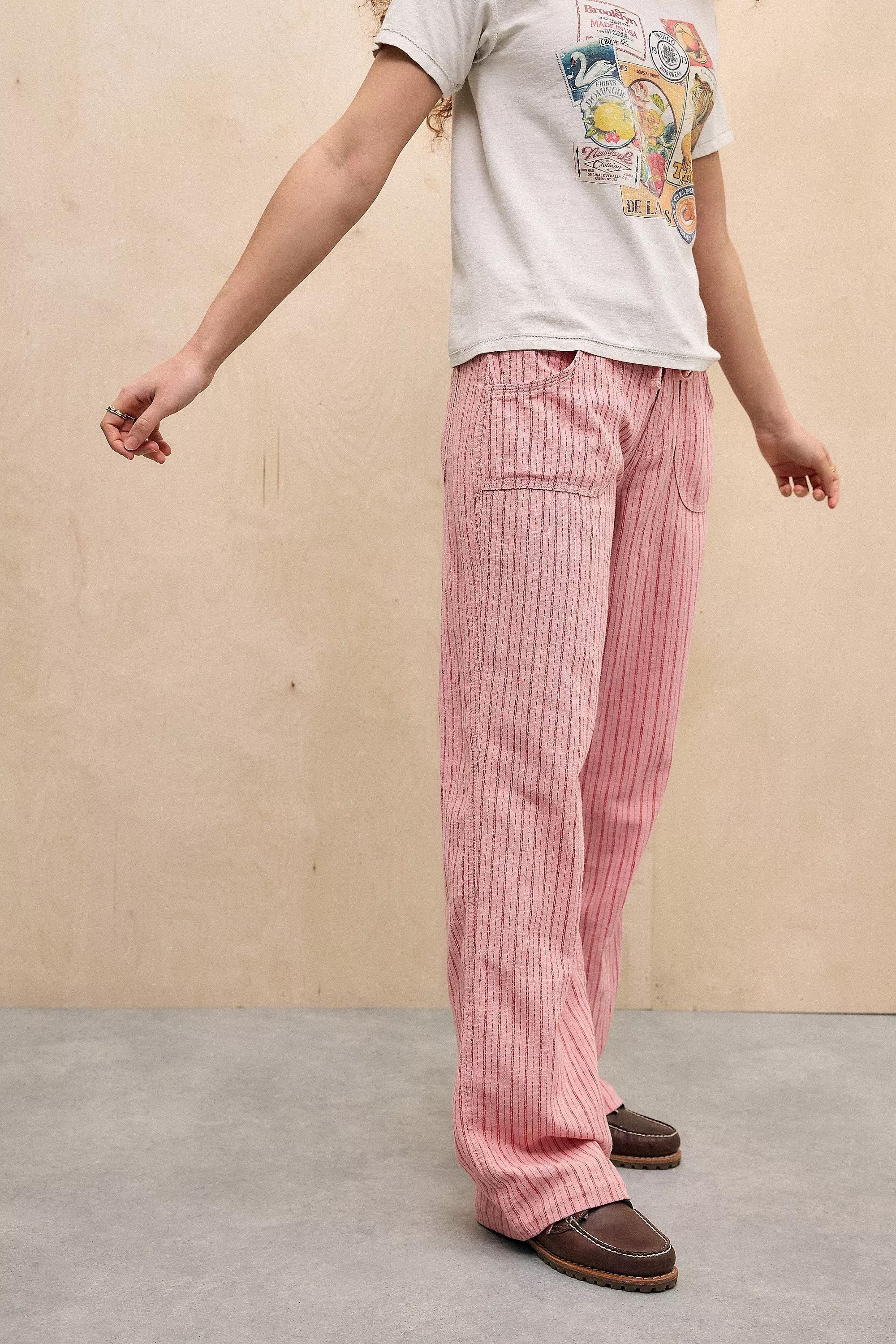 Pink Bdg Stripe 5-Pocket Linen Mix Trousers, , large image number 1
