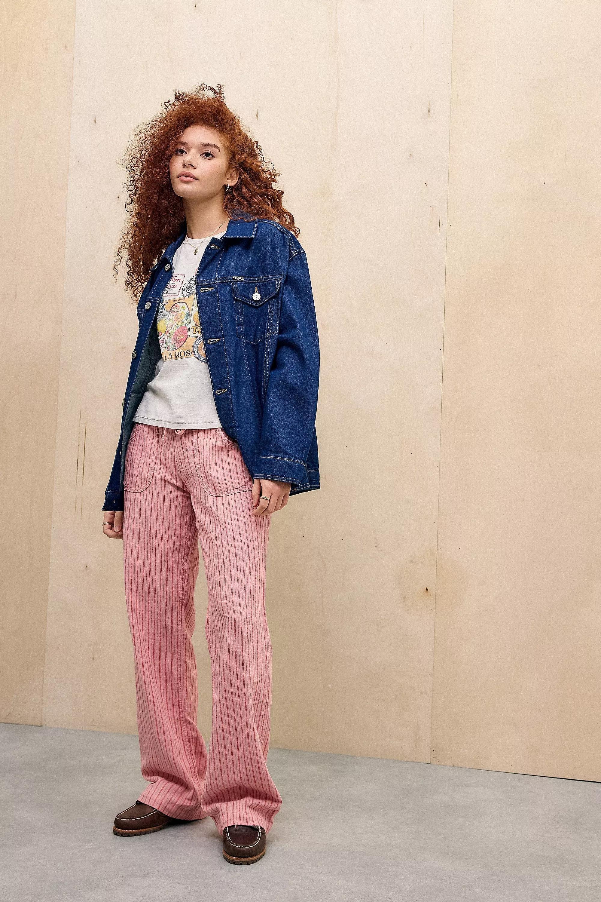 Pink Bdg Stripe 5-Pocket Linen Mix Trousers, , large image number 2