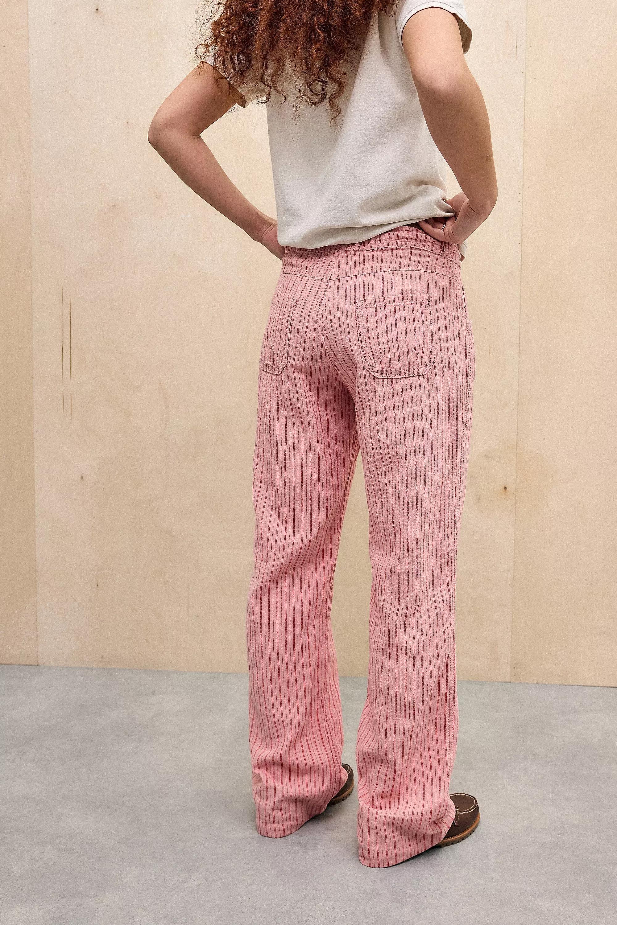 Pink Bdg Stripe 5-Pocket Linen Mix Trousers, , large image number 4