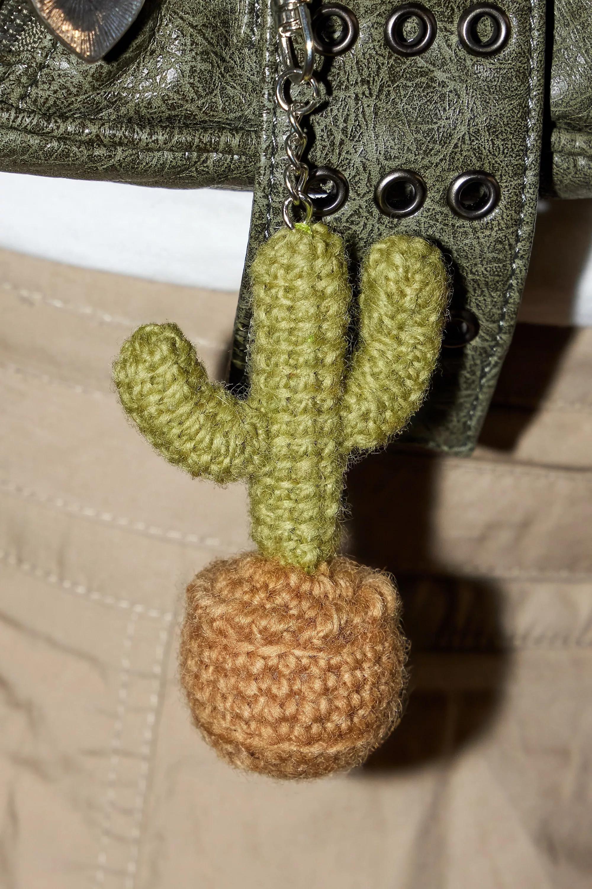 Green Uo Knitted Cactus Keyring, GRN, large image number 1