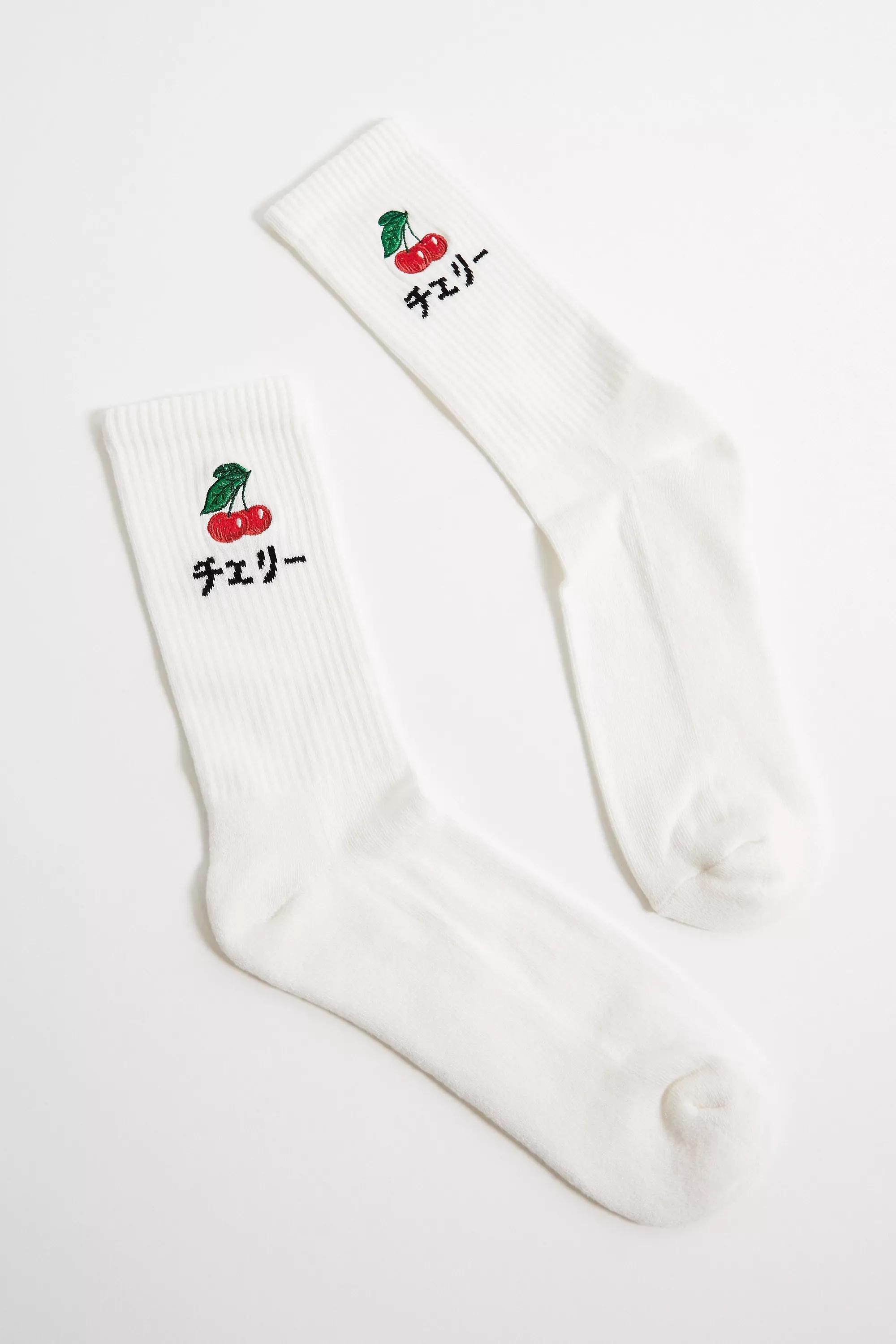 White Cherry Embroidered Socks, WHT, large image number 0