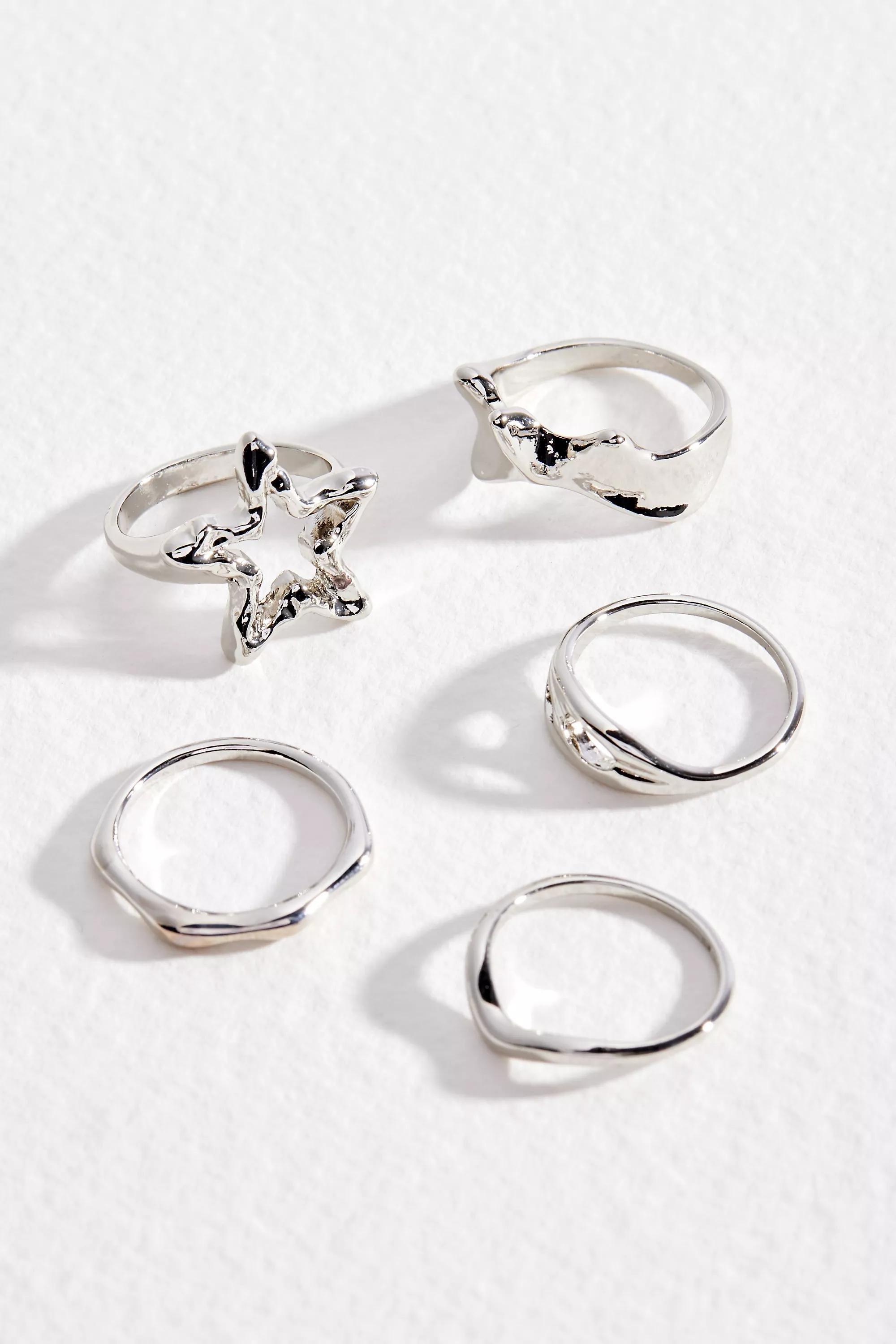 Silver Silence + Noise Molten Star Rings 5-Pack, , large image number 0