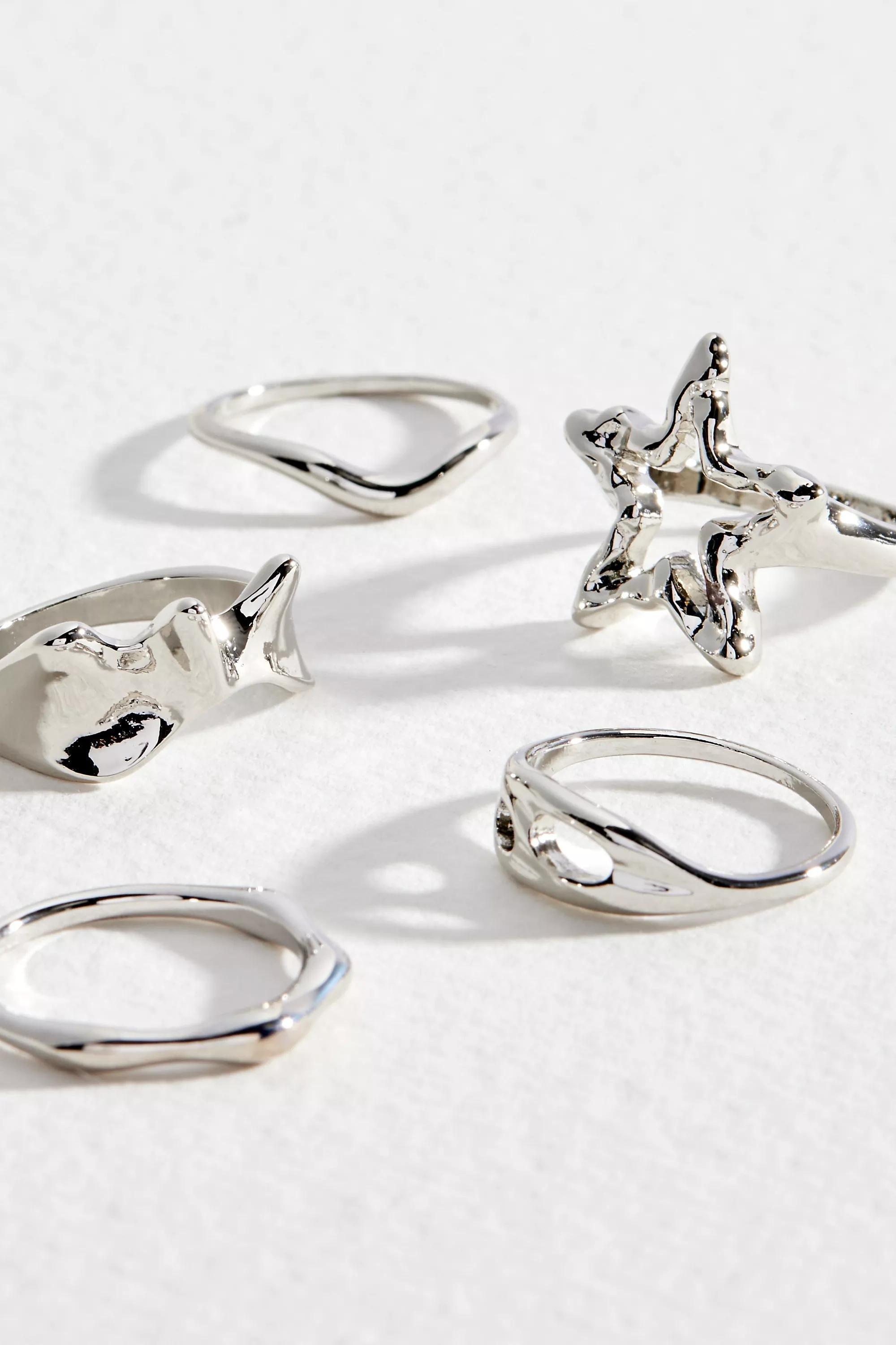 Silver Silence + Noise Molten Star Rings 5-Pack, , large image number 3