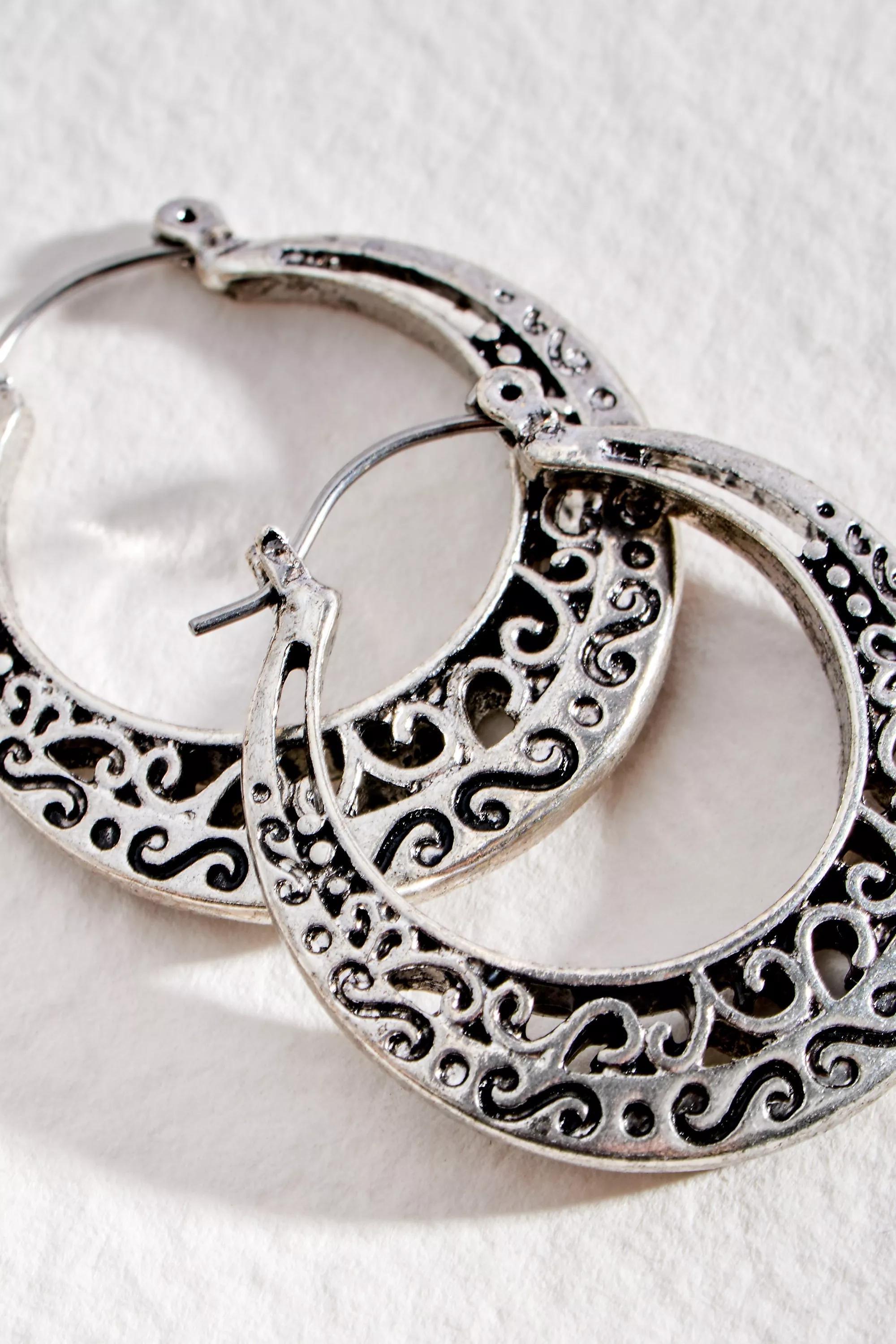 Silver Silence + Noise Cut Out Cage Hoop Earrings, SLVR, large image number 1