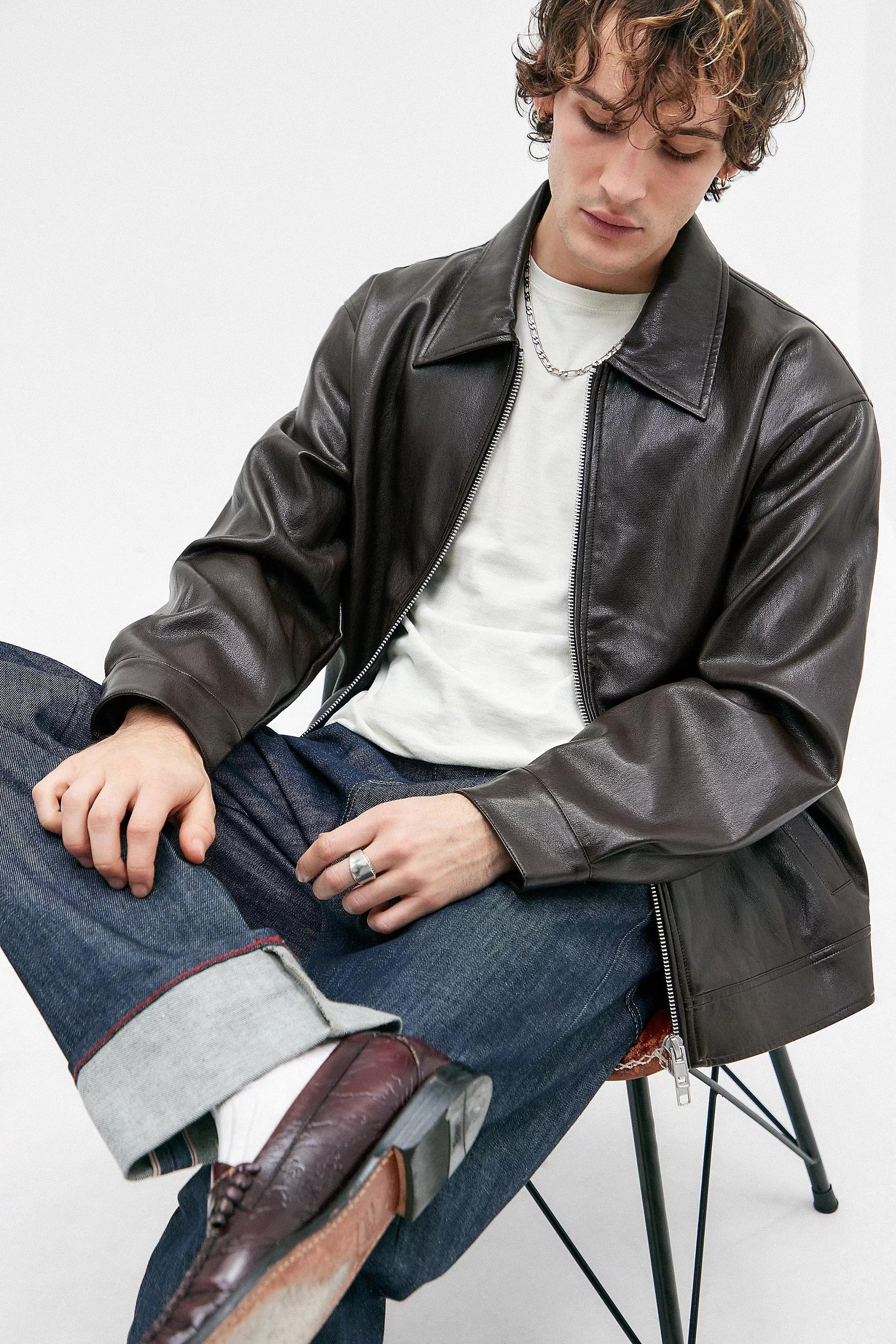 Brown Bdg Faux Leather Jacket, , large image number 0