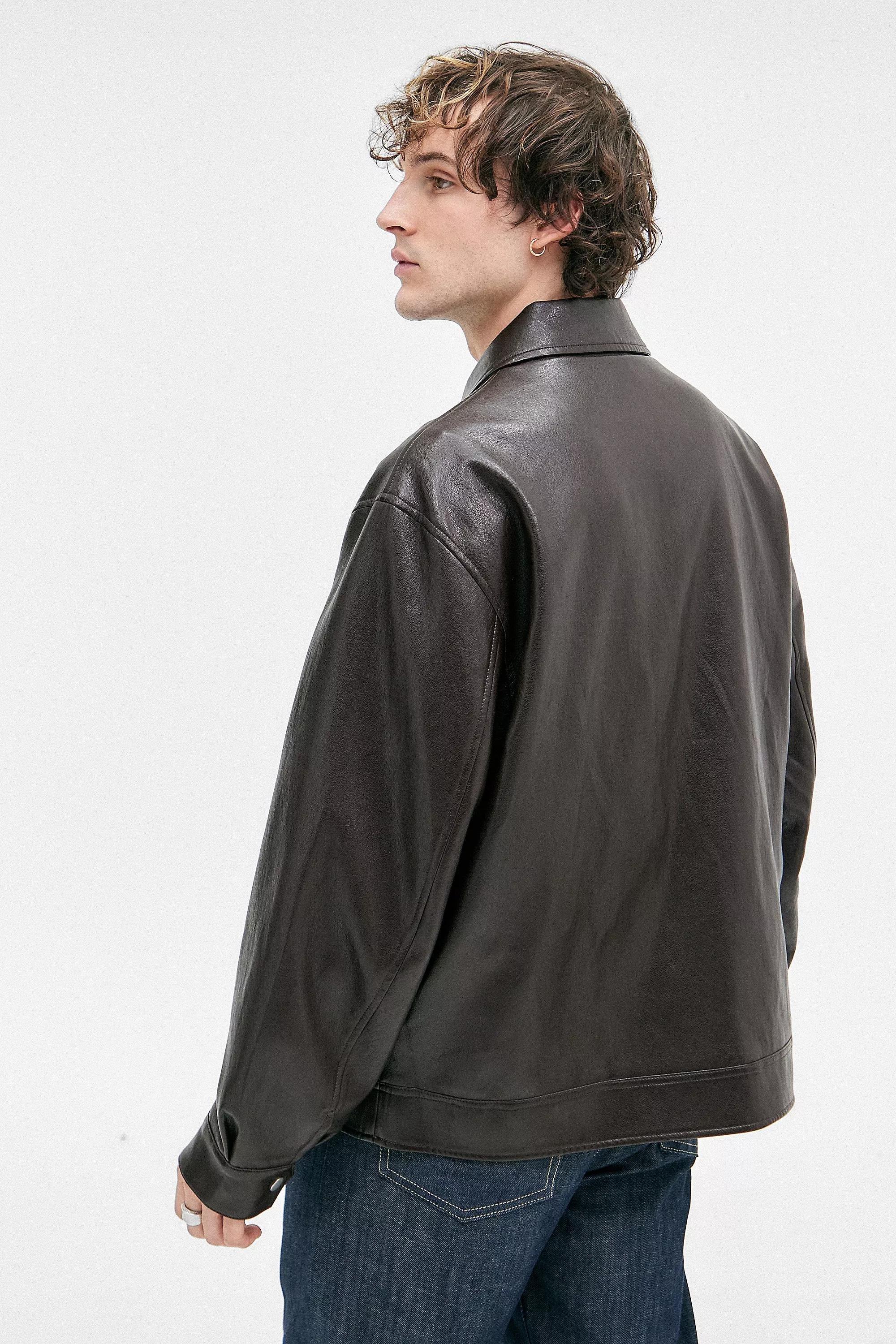 Brown Bdg Faux Leather Jacket, , large image number 4