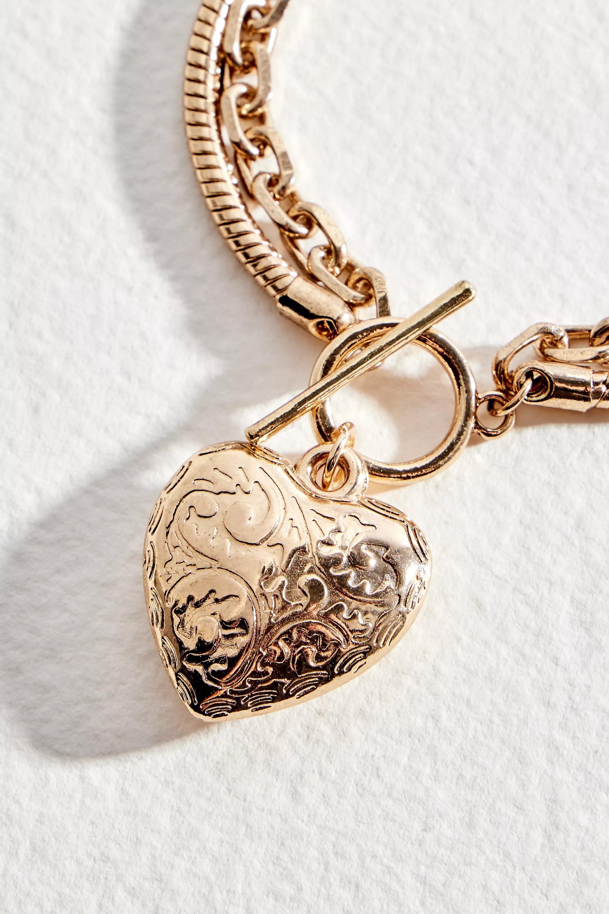 Gold UO Etched Heart Bracelet, GOLD, large image number 0