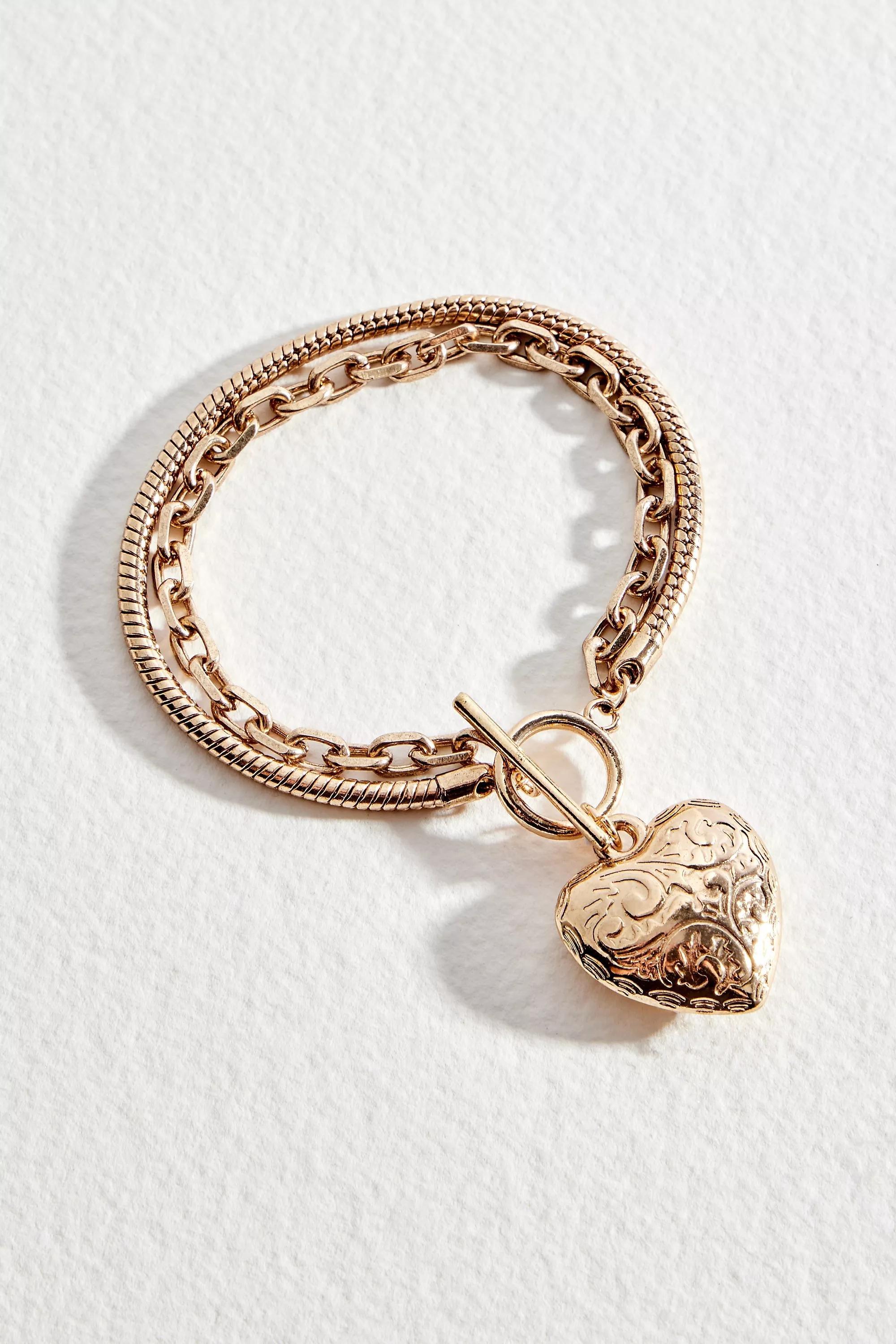Gold UO Etched Heart Bracelet, GOLD, large image number 2