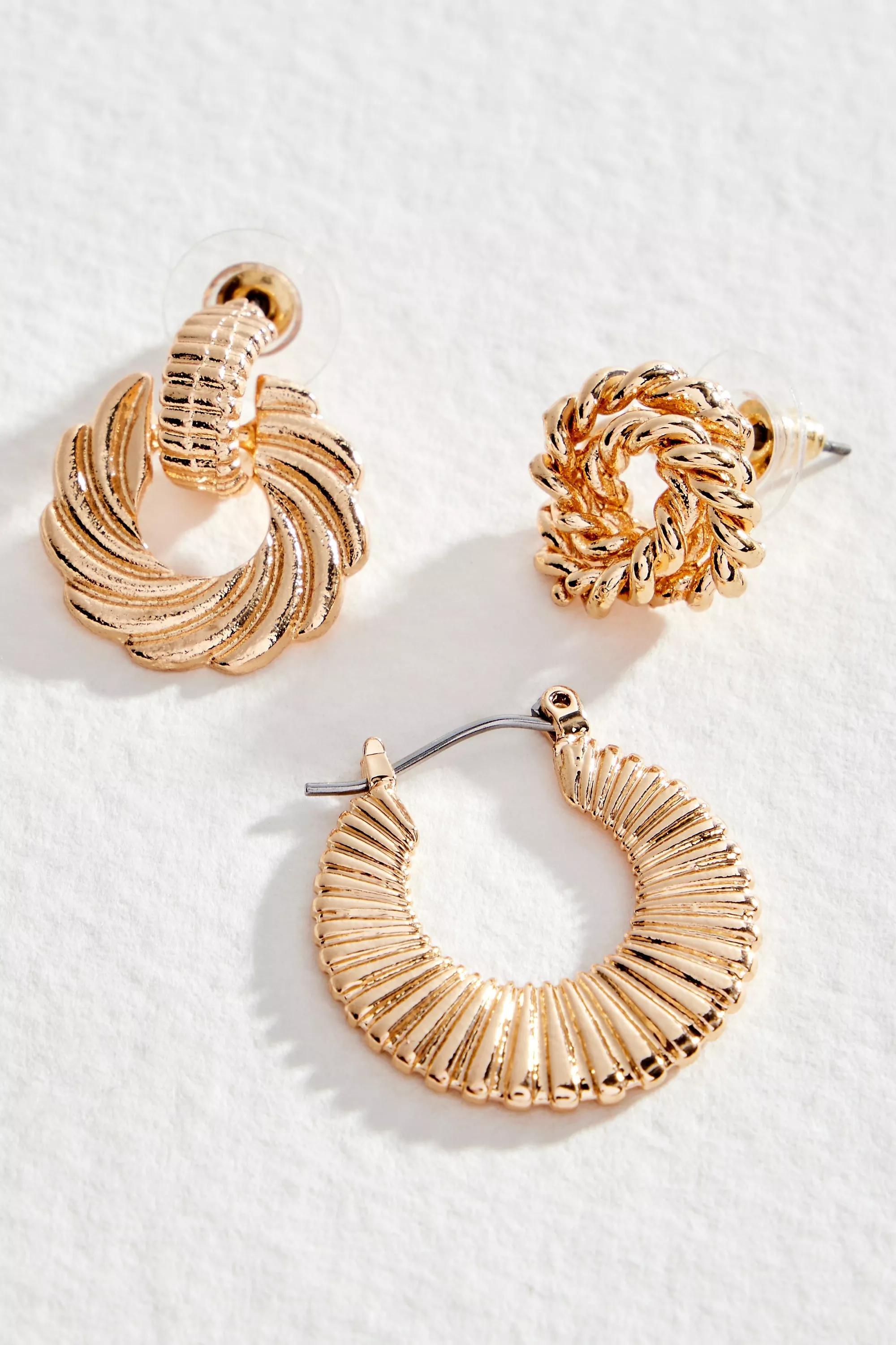 Gold Vintage Earrings 3-Pack, GOLD, large image number 0