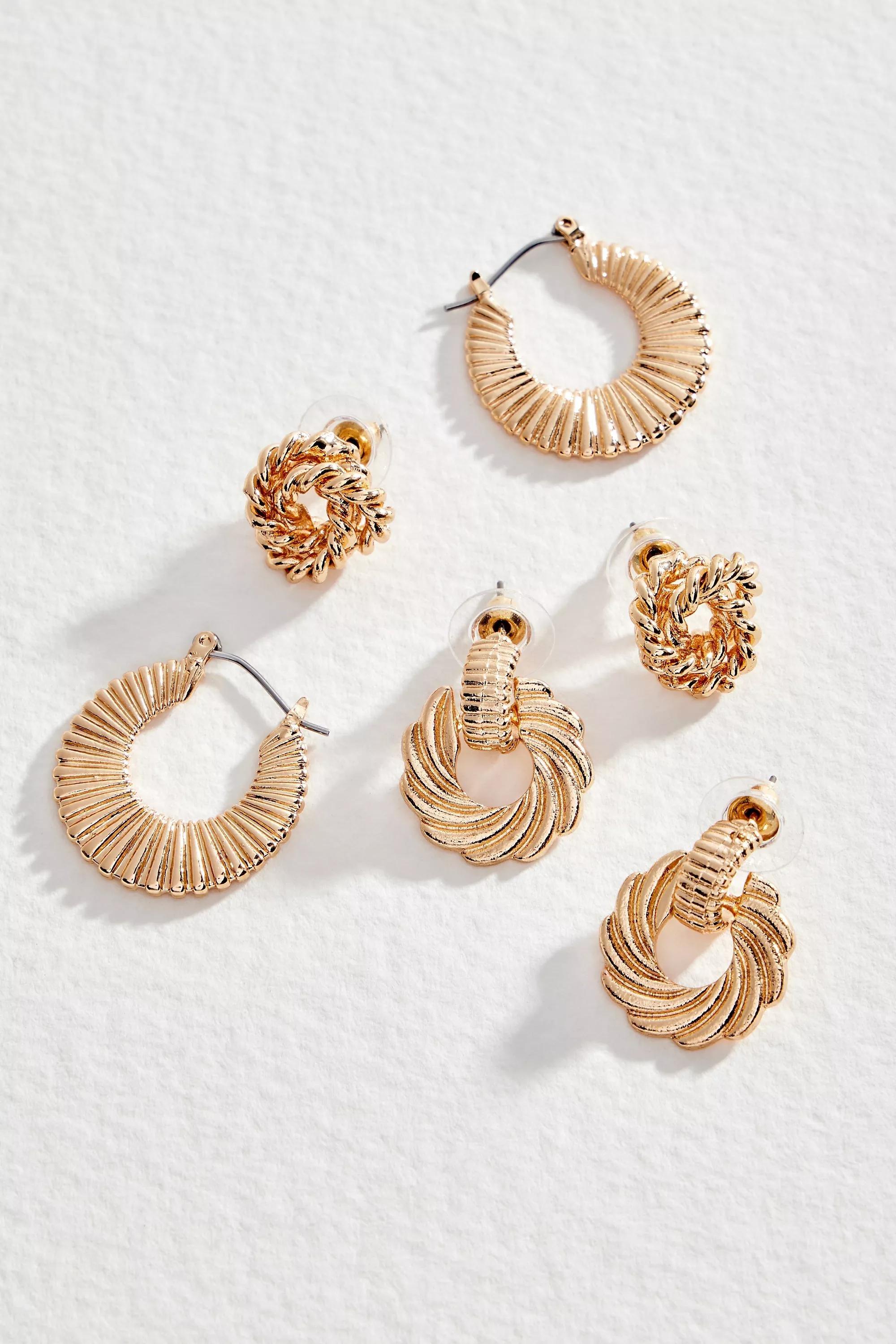 Gold Vintage Earrings 3-Pack, GOLD, large image number 1