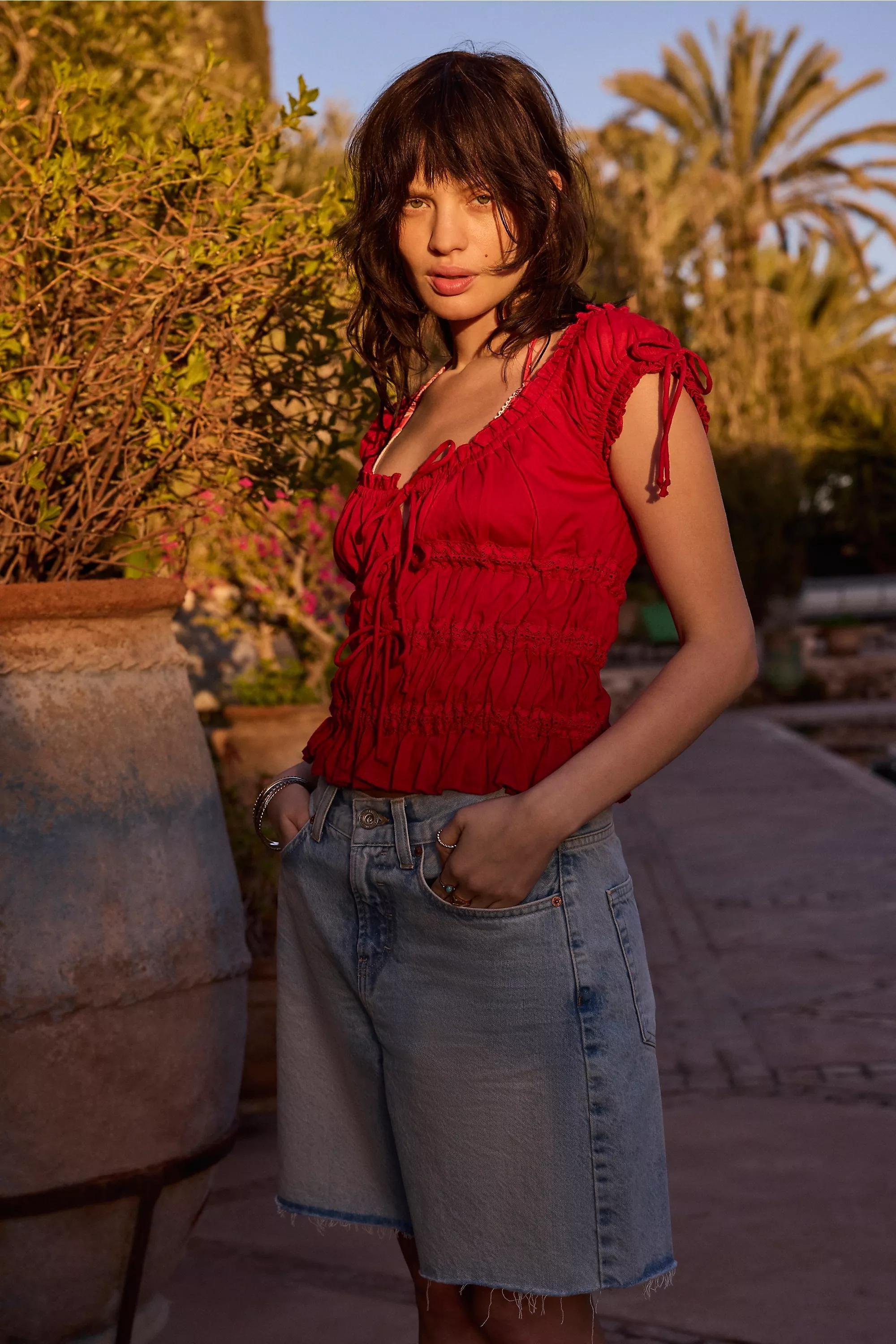 Red Kimchi Blue Tie Front Blouse, DK RED, medium