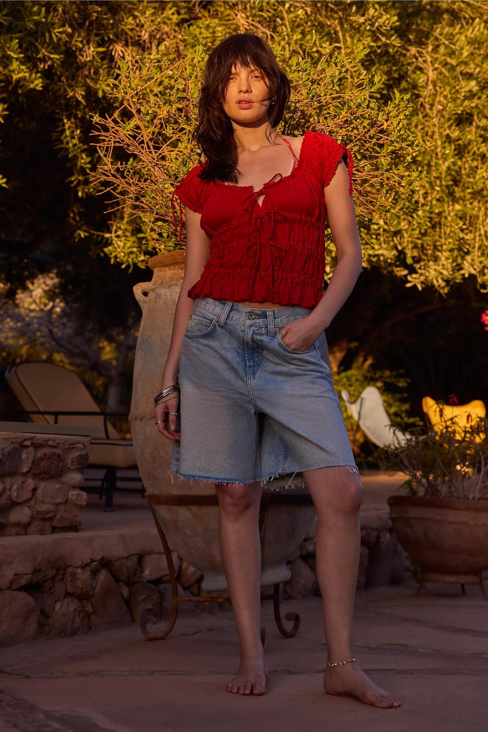 Red Kimchi Blue Tie Front Blouse, DK RED, medium