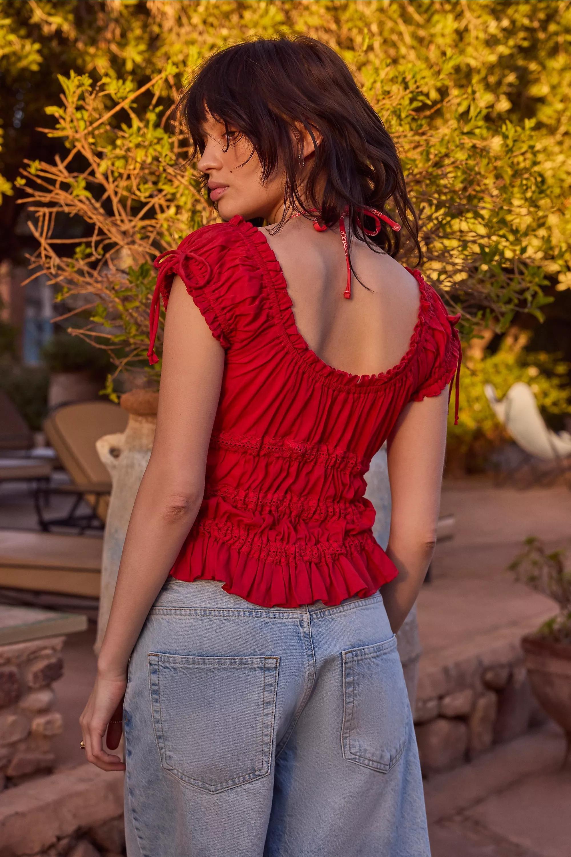 Red Kimchi Blue Tie Front Blouse, DK RED, large image number 3