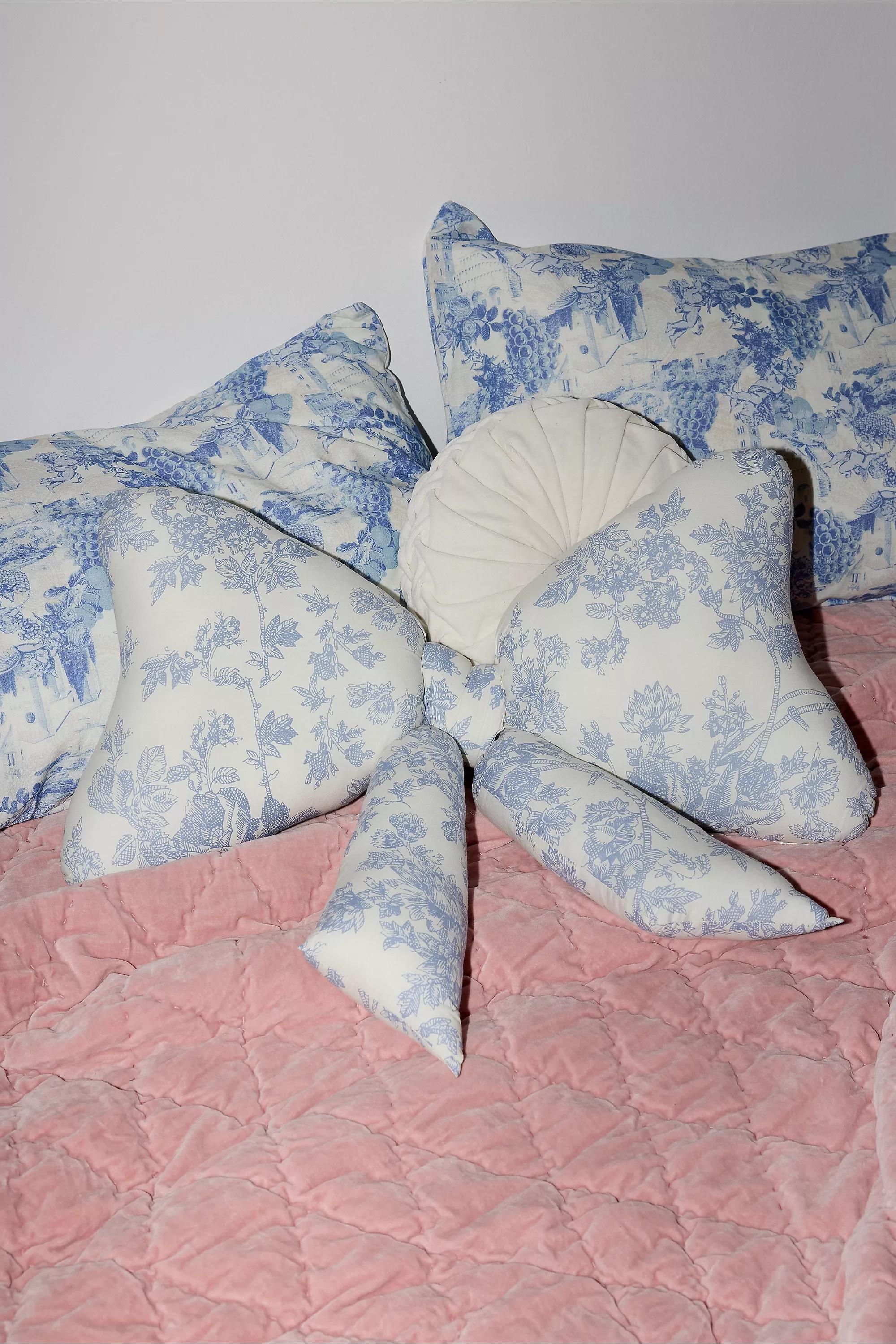Blue Toile Print Bow Cushion, LT BLUE, large image number 0