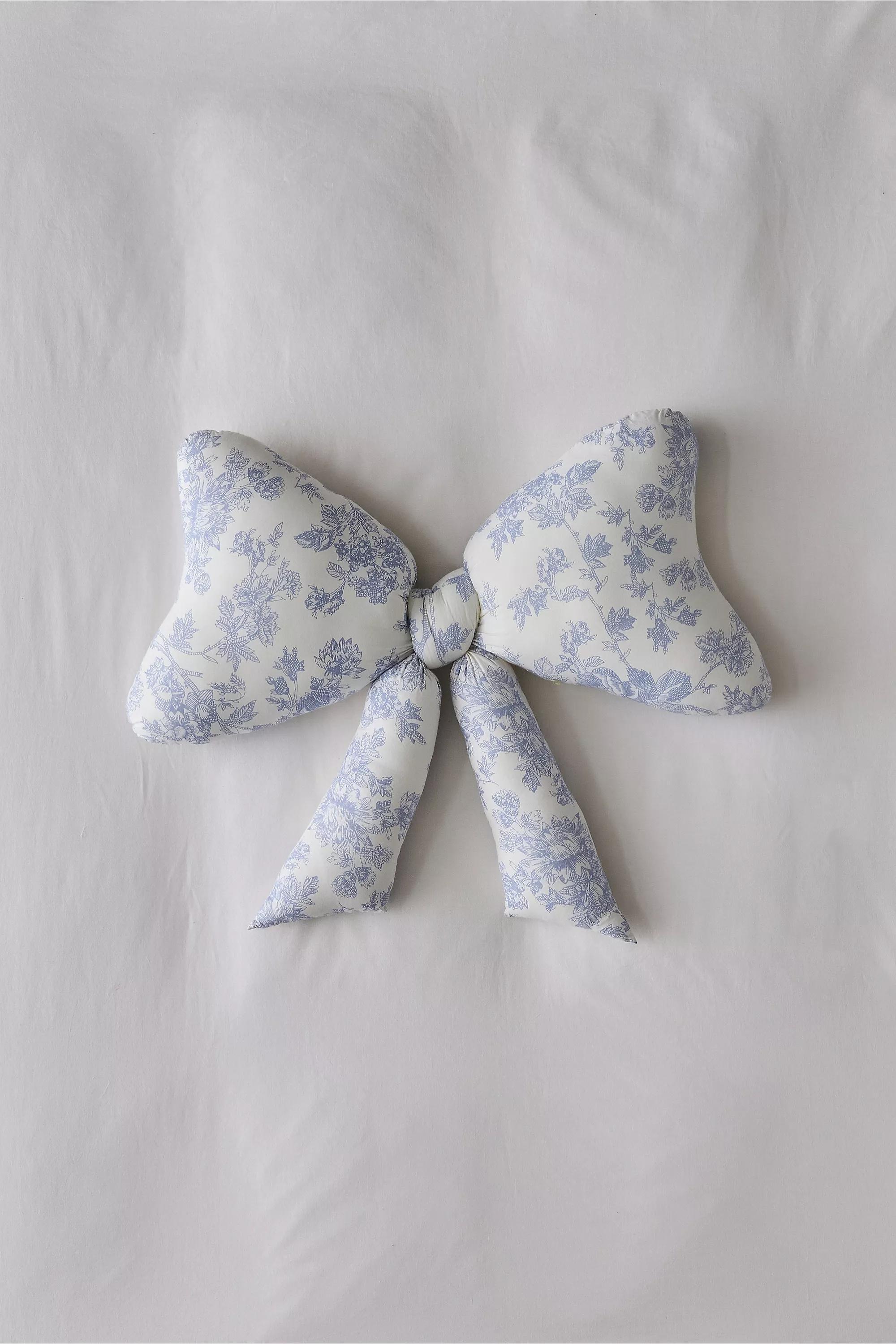 Blue Toile Print Bow Cushion, LT BLUE, large image number 1