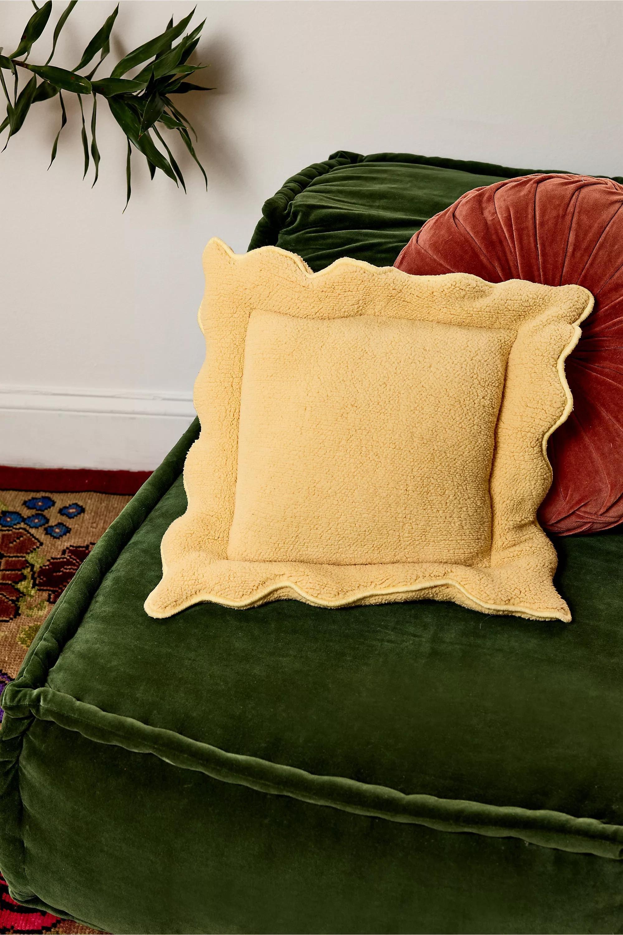 Yellow Pasta Shape Plush Textural Throw Pillow, YEL, large image number 0