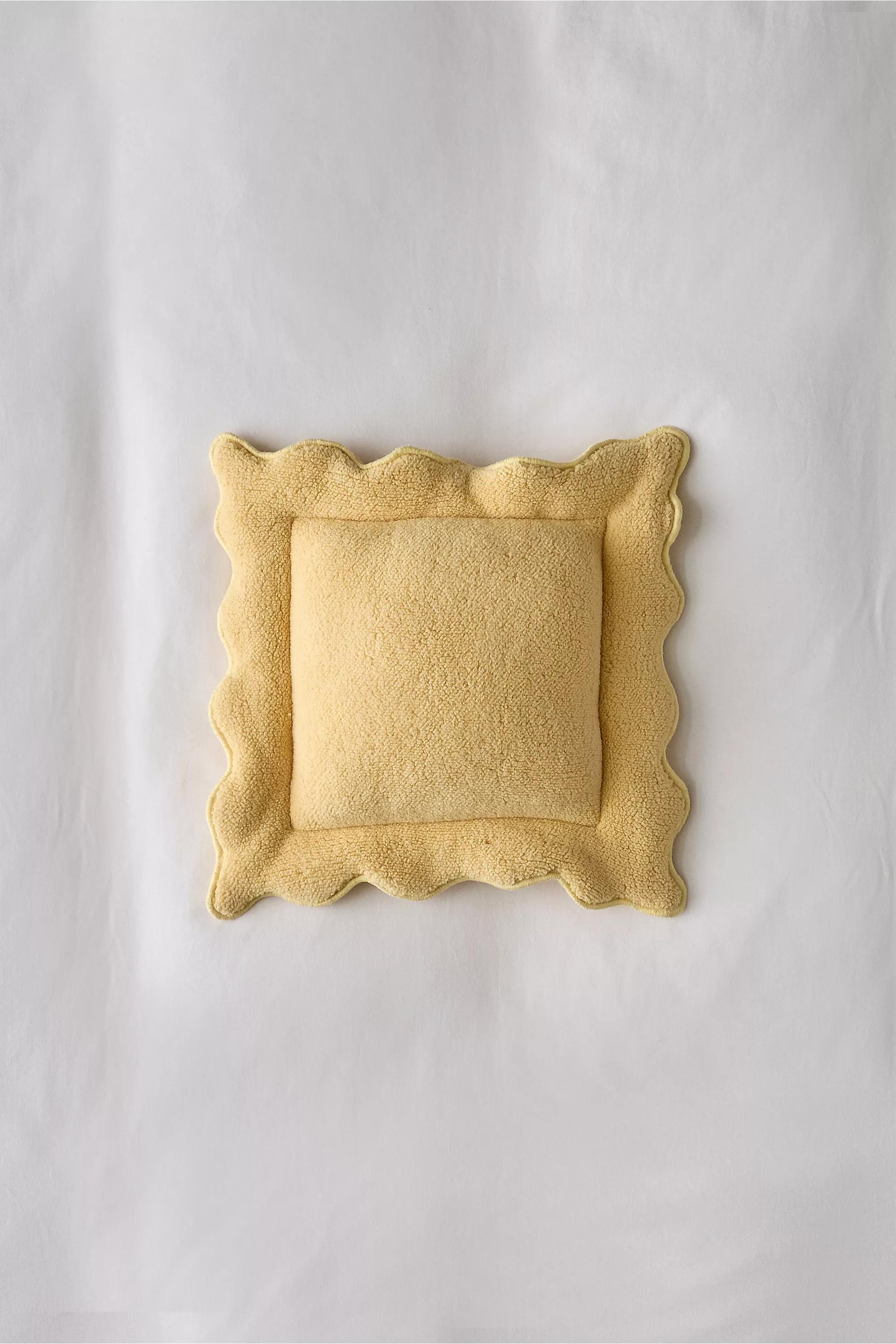 Yellow Pasta Shape Plush Textural Throw Pillow, YEL, large image number 1