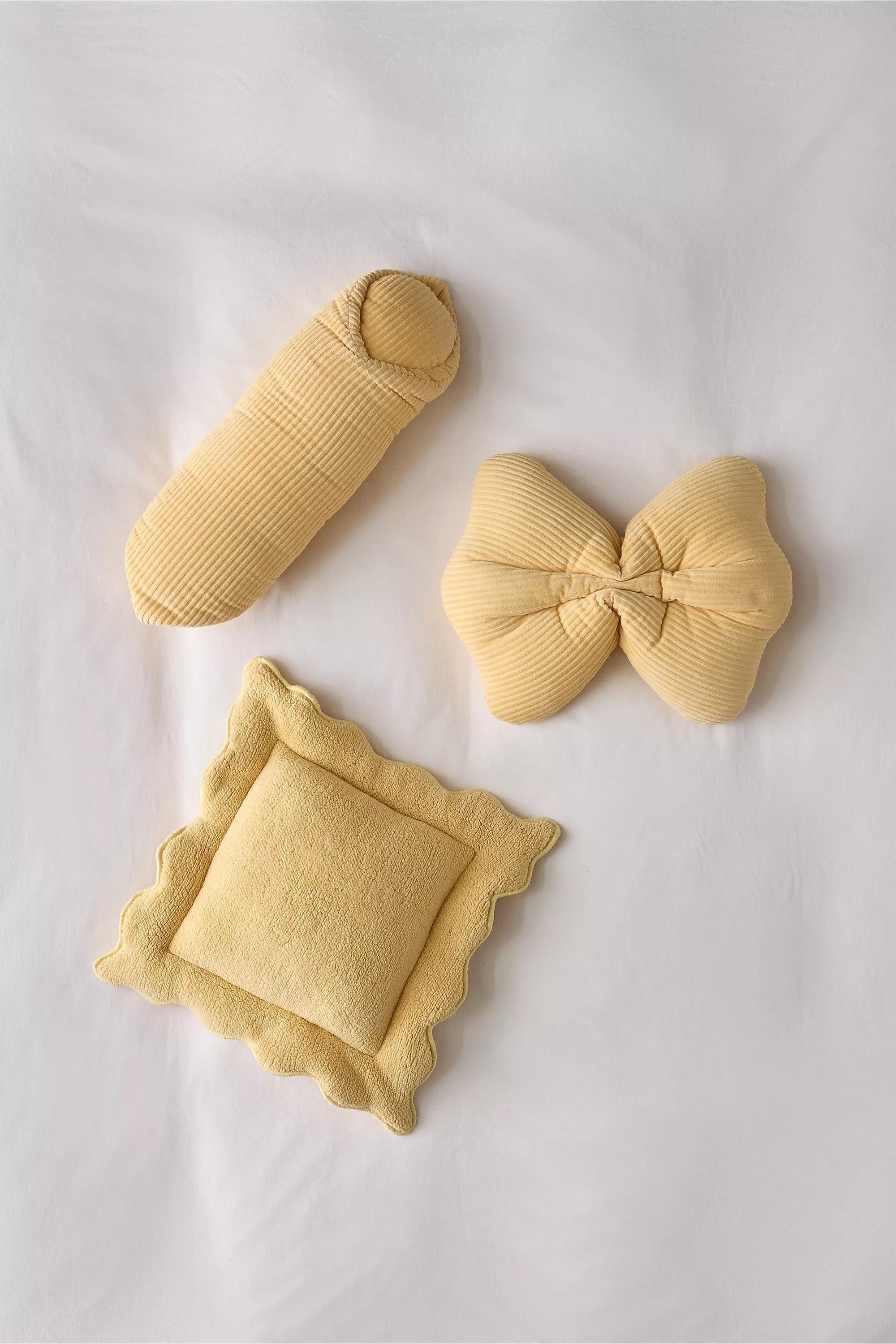 Yellow Pasta Shape Plush Textural Throw Pillow, YEL, large image number 3