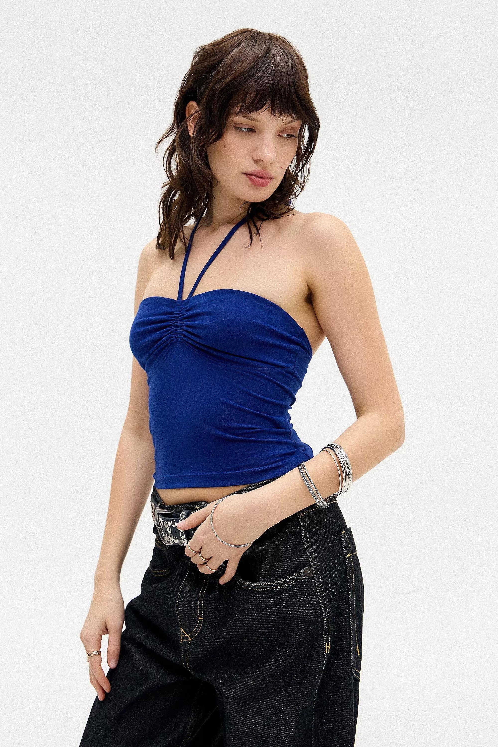 Blue Uo Danni Ruched Bandeau Top, NAVY, large image number 1