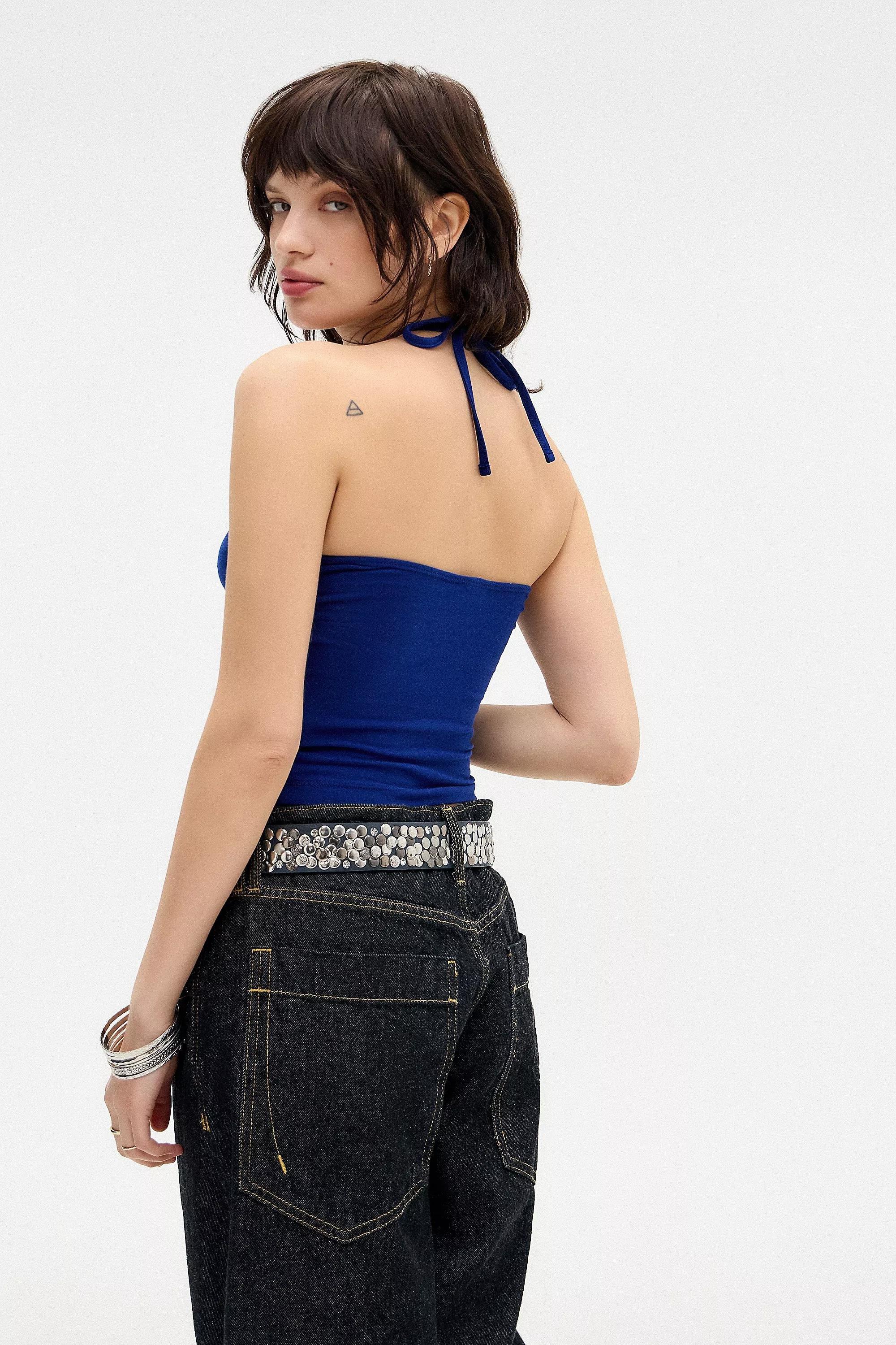 Blue Uo Danni Ruched Bandeau Top, NAVY, large image number 3