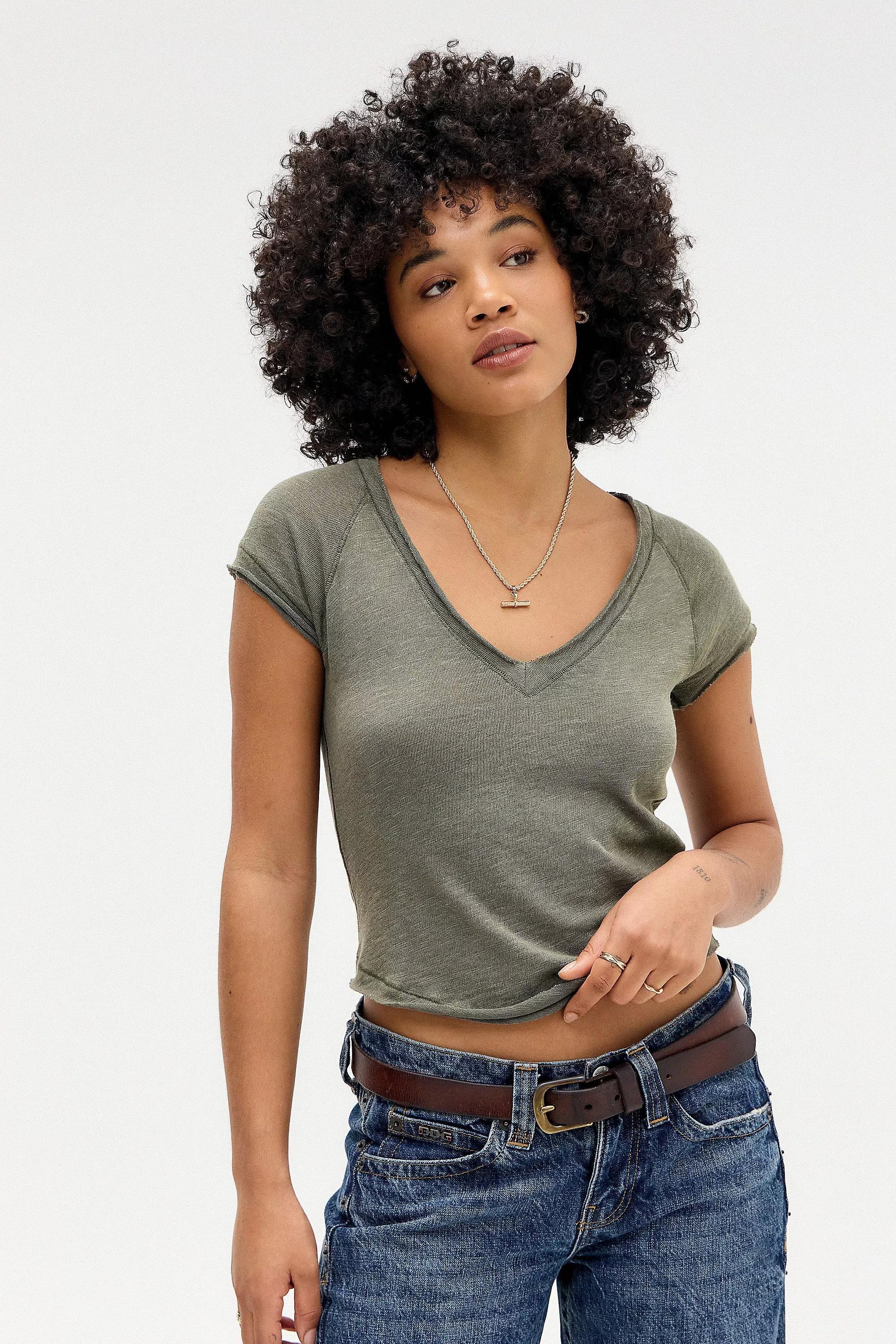 Khaki Bdg V-Neck T-Shirt, , large image number 0