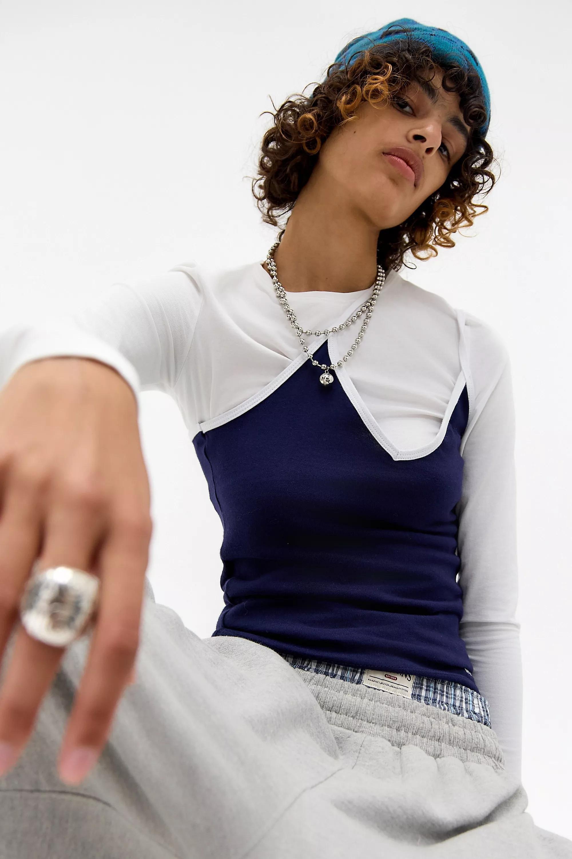 UO Leo V-Neck Tank Top, NAVY, large image number 4