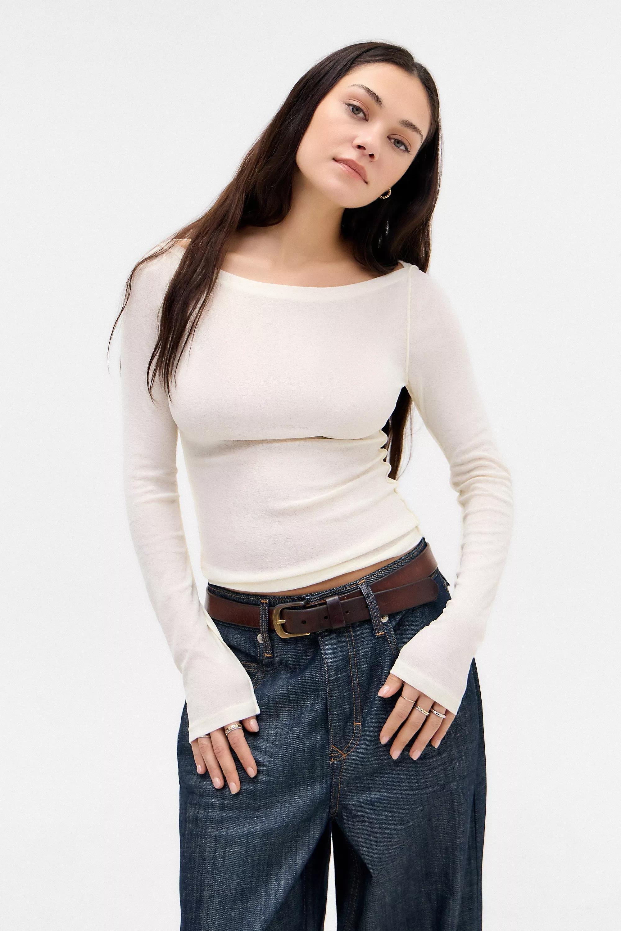Cream Uo Frankie Slash Top, , large image number 0