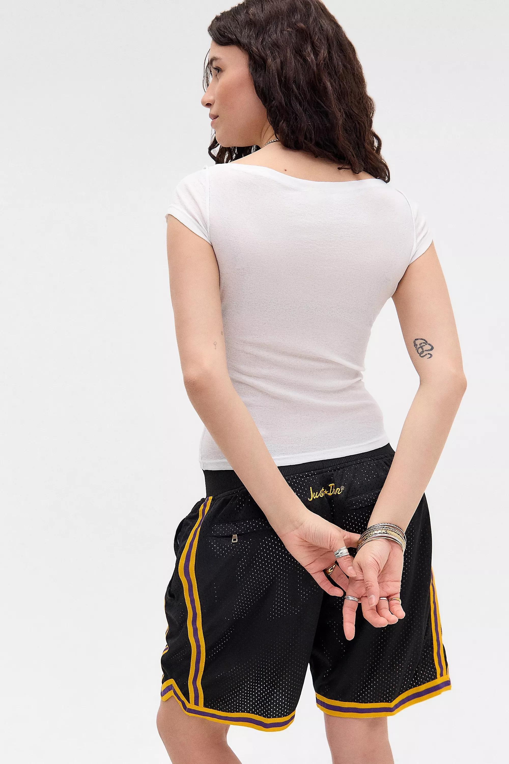 White UO Frankie Short Sleeve Slash Top, WHT, large image number 3