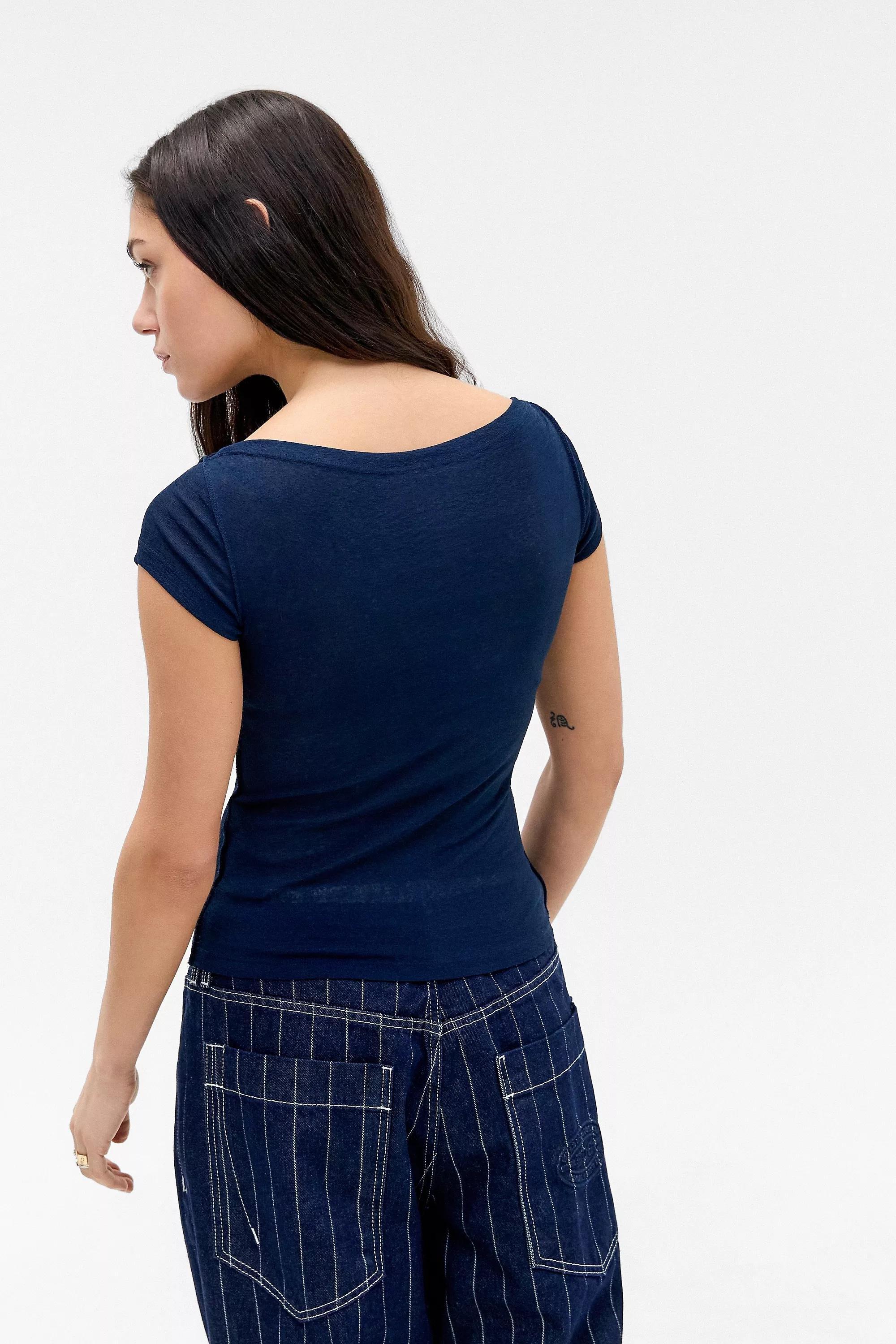 Navy Short Sleeve Slash Top, NAVY, large image number 3