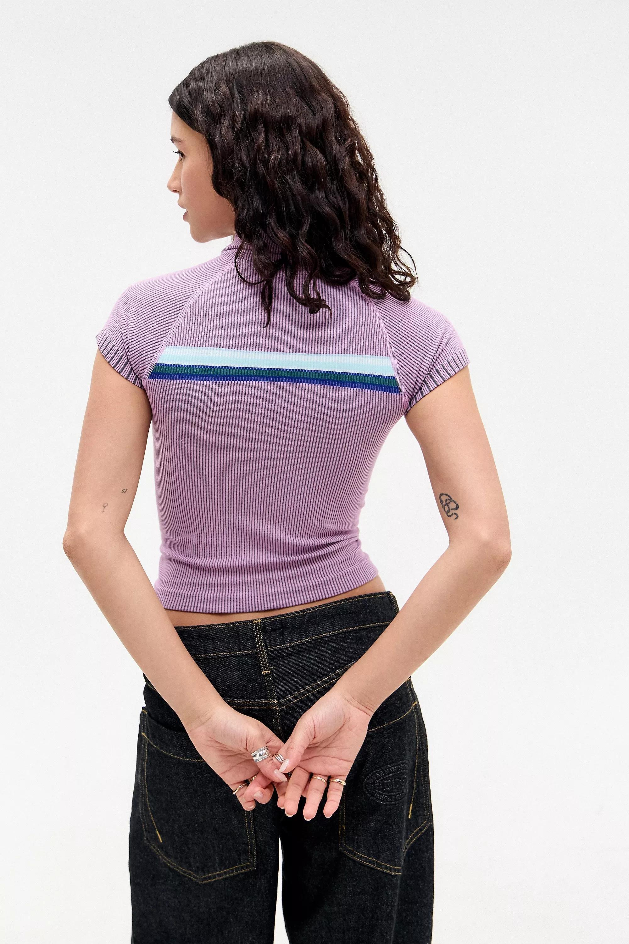 Purple Iets Frans... Short Sleeve Striped Polo Shirt, , large image number 3