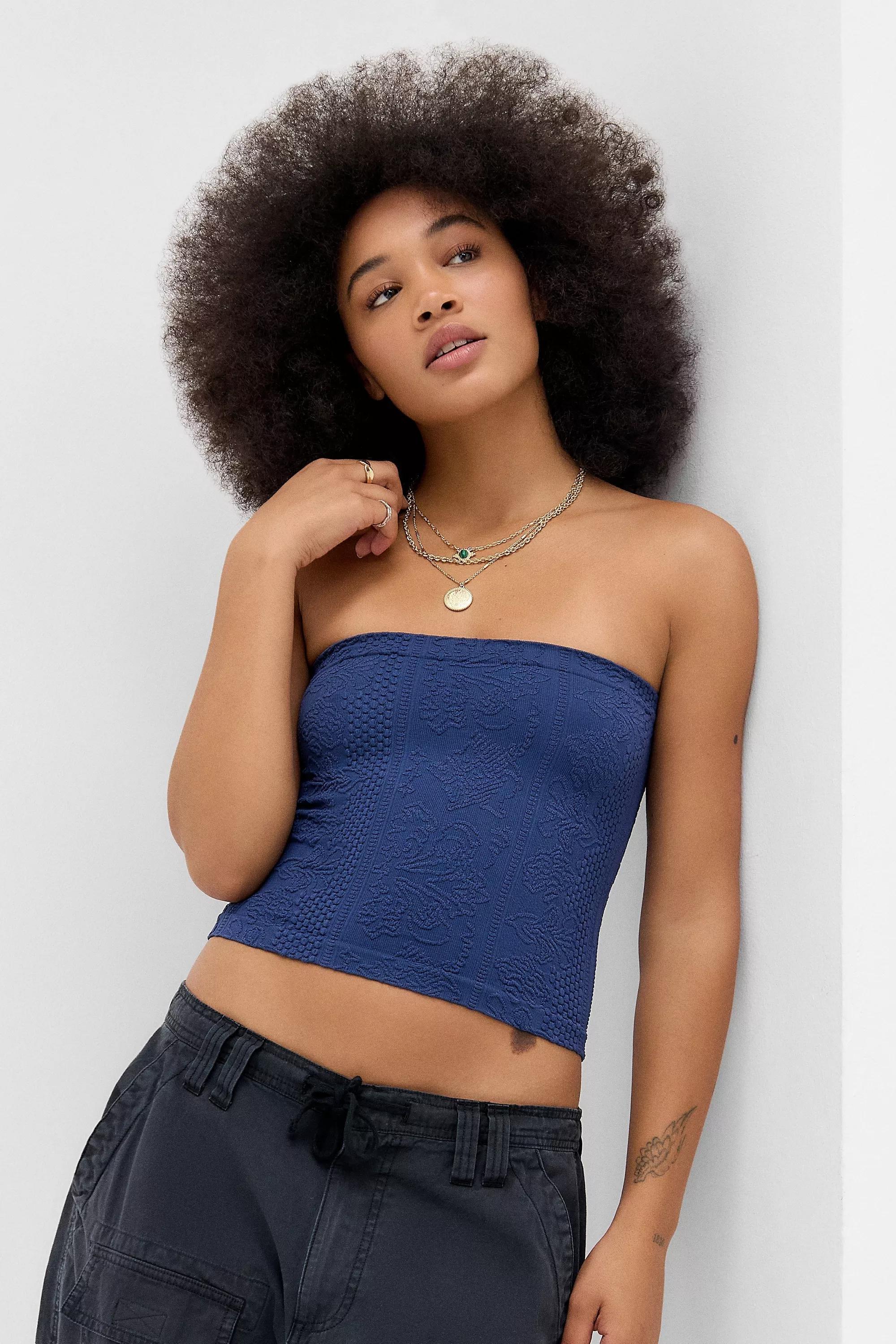 Navy Out From Under Bandeau Tapestry Top, NAVY, large image number 1
