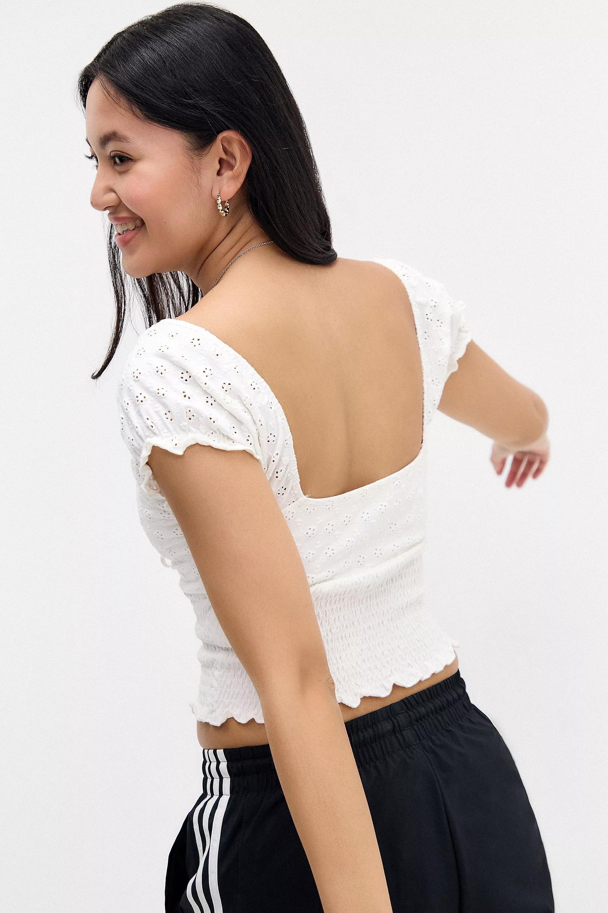 White Kimchi Blue Sydney Cap Sleeve Shirred Top, , large image number 3