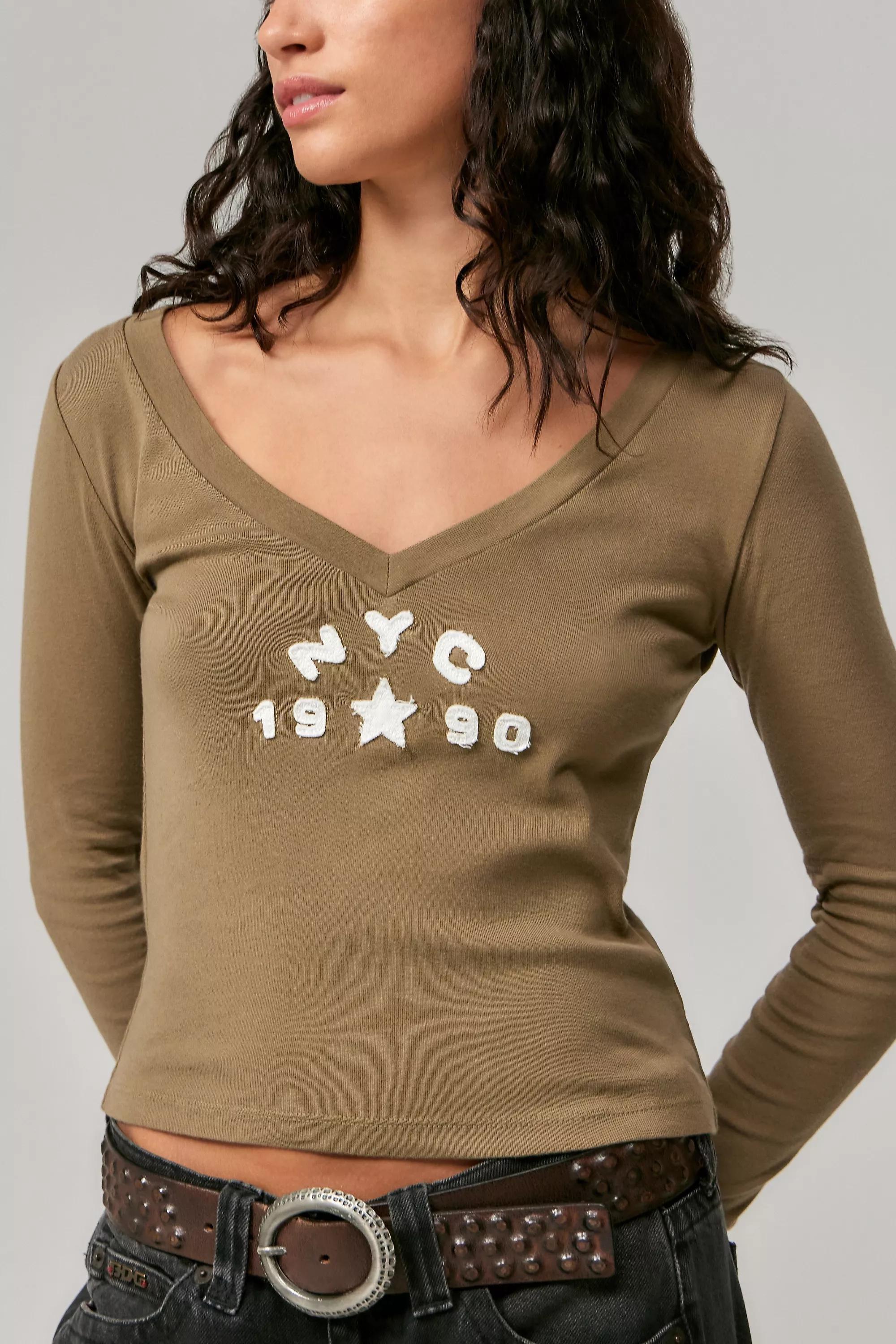 Khaki Bdg Nyc Applique Long Sleeve T-Shirt, , large image number 2