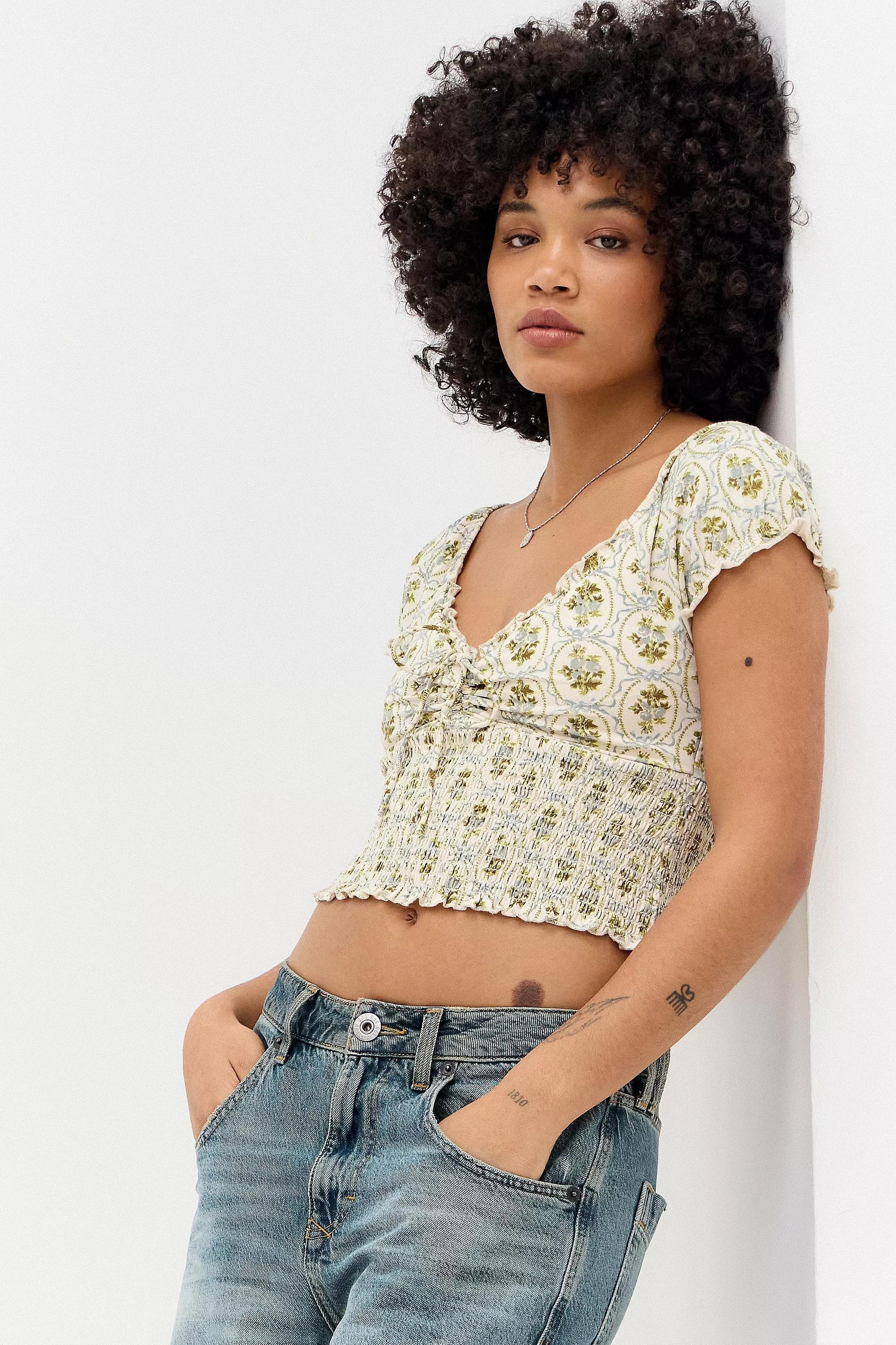 Cream Kimchi Printed Cap Sleeve Top, , large image number 2