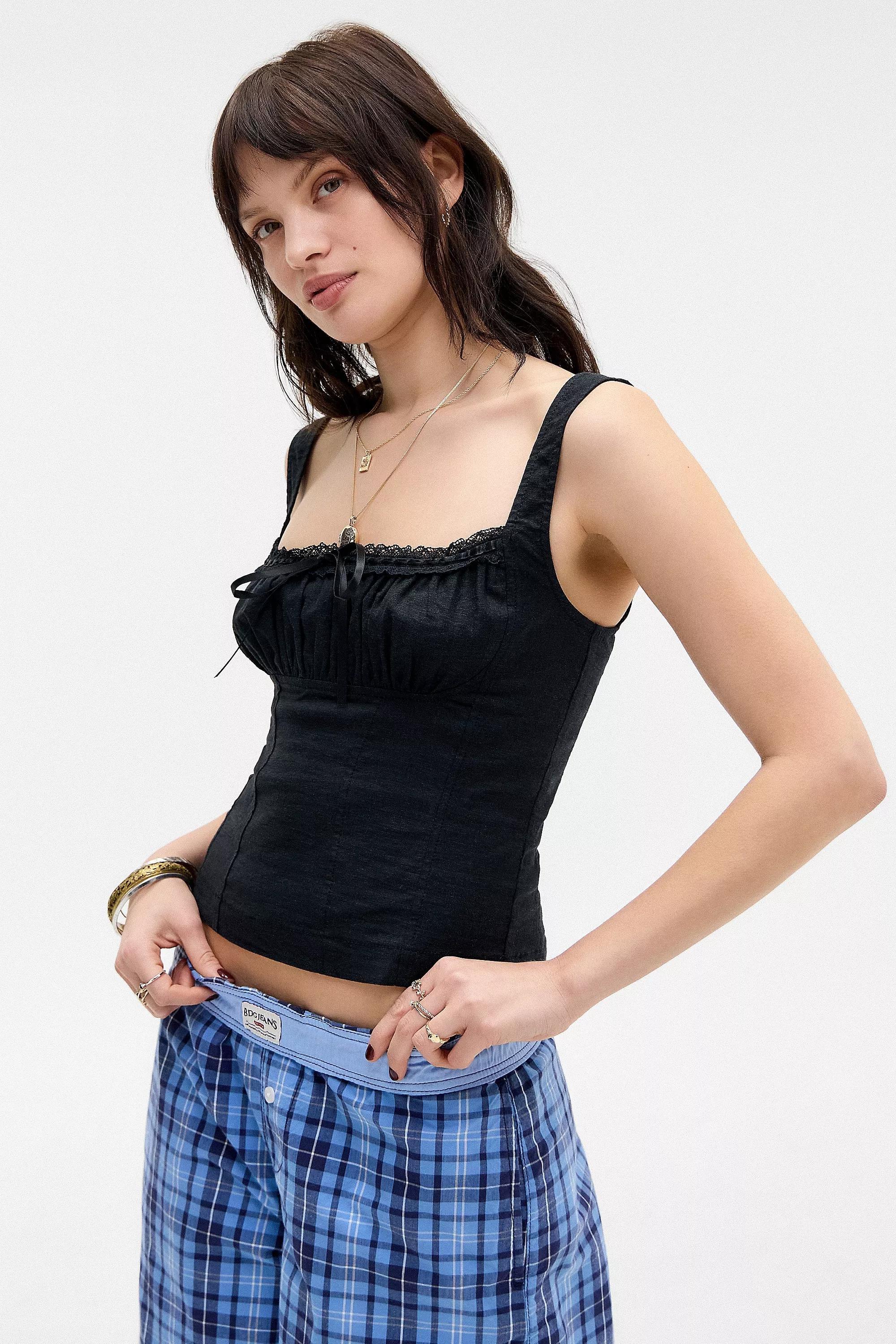 Black Kimchi Blue Lennon Linen Cami, , large image number 1