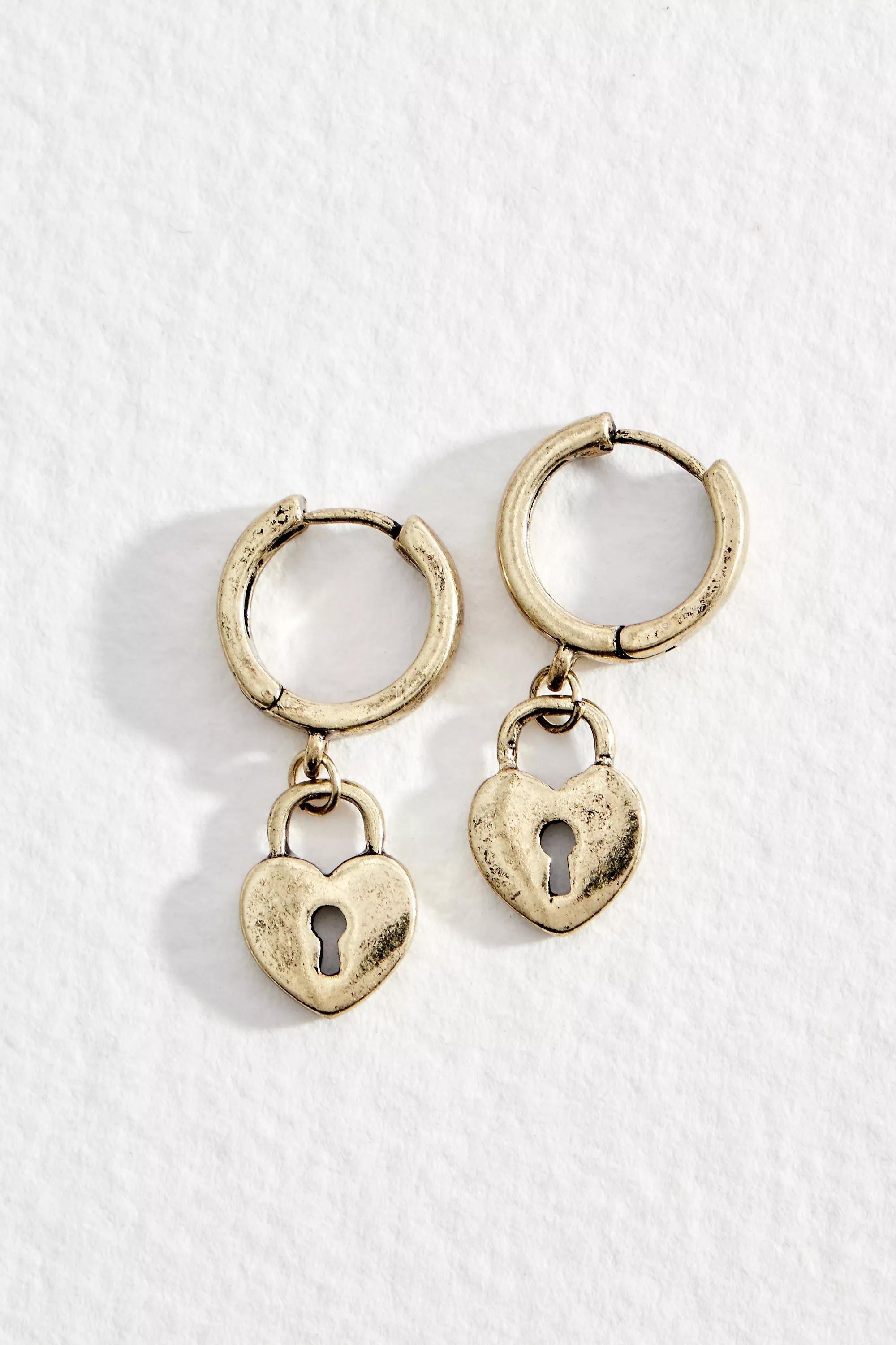Gold Silence + Noise Padlock Drop Hoop Earrings, GOLD, large image number 0