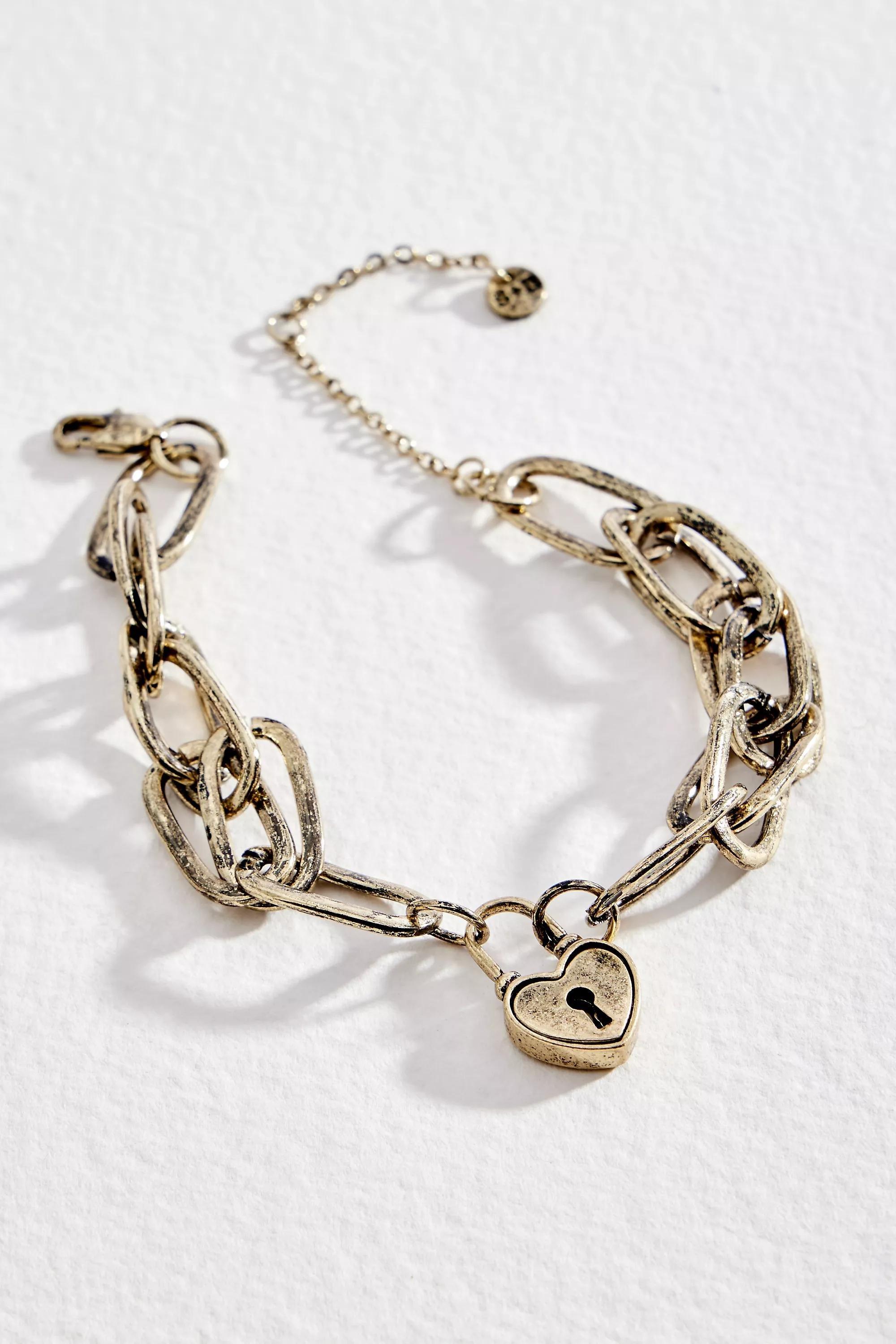 Gold UO Padlock Chain Bracelet, GOLD, large image number 0