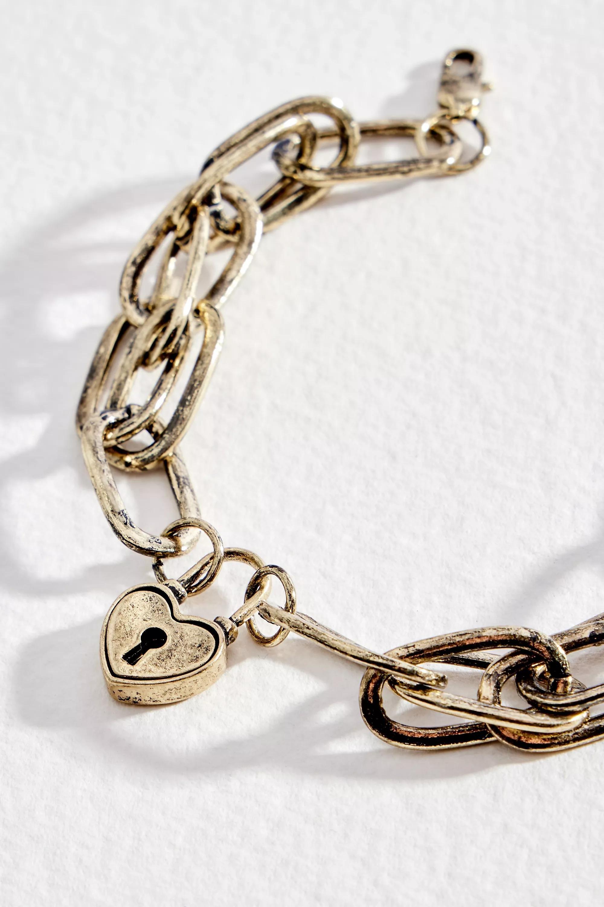 Gold UO Padlock Chain Bracelet, GOLD, large image number 2