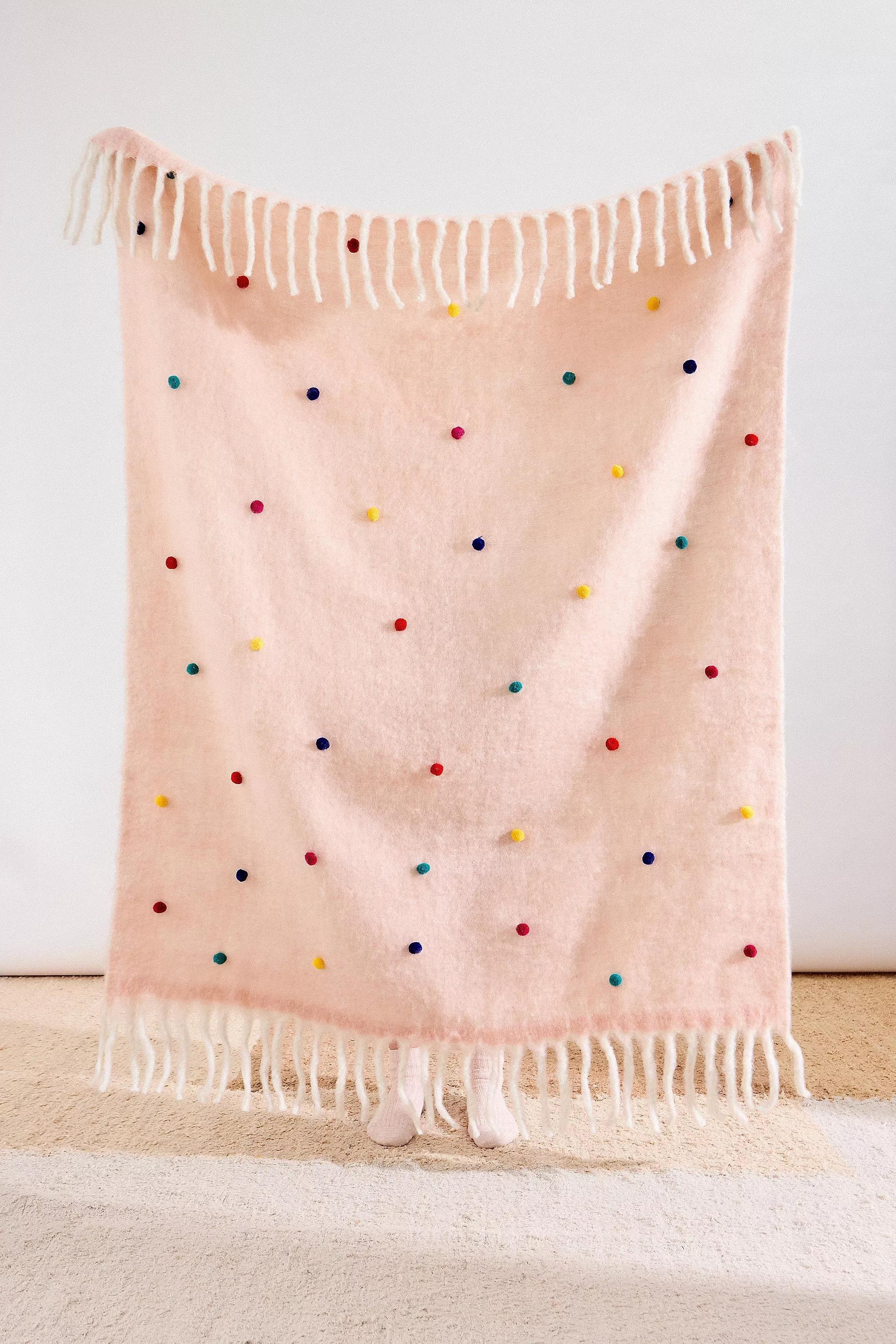 Pink  Pom-Pom Cosy Throw, PINK, large image number 0