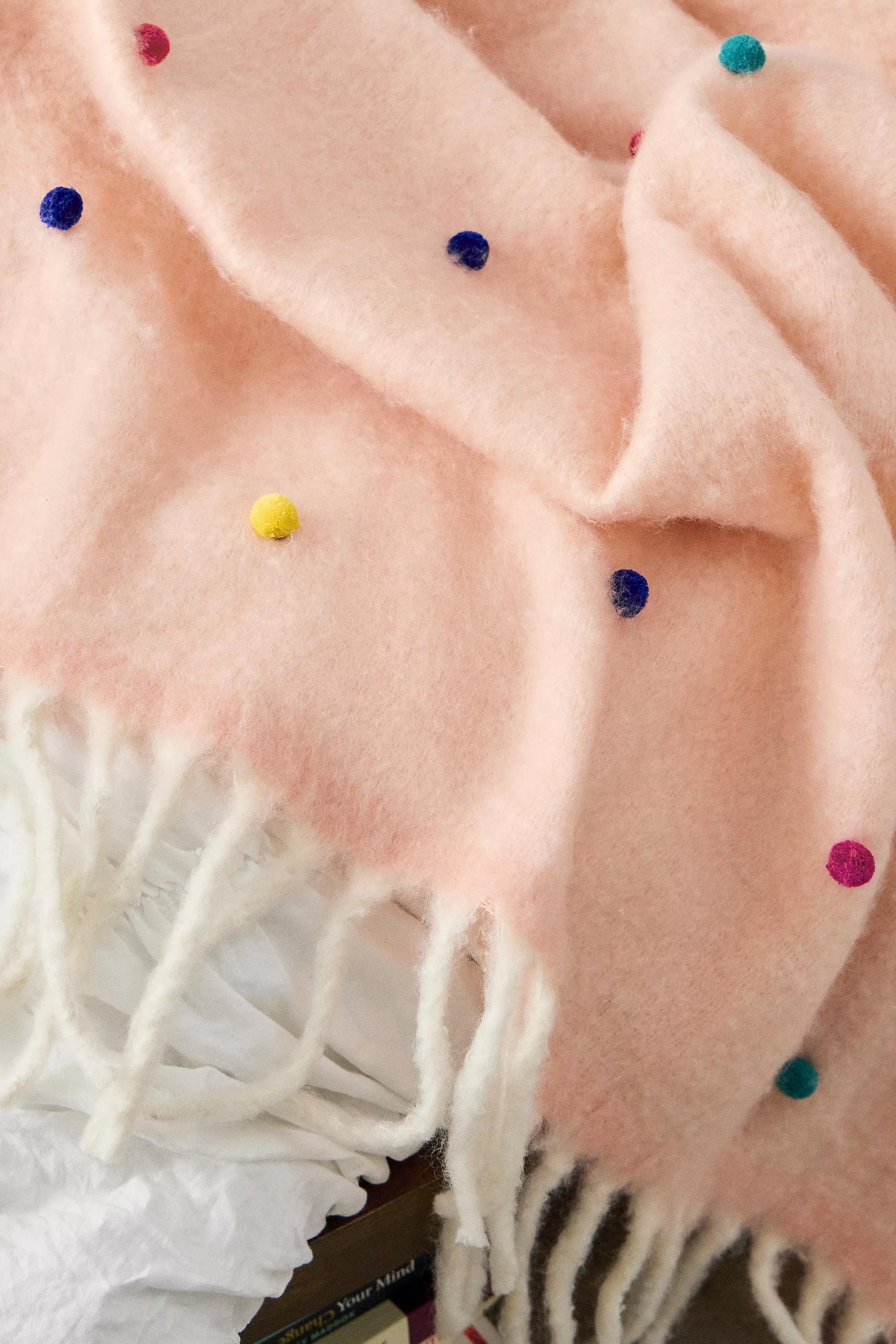 Pink  Pom-Pom Cosy Throw, PINK, large image number 2