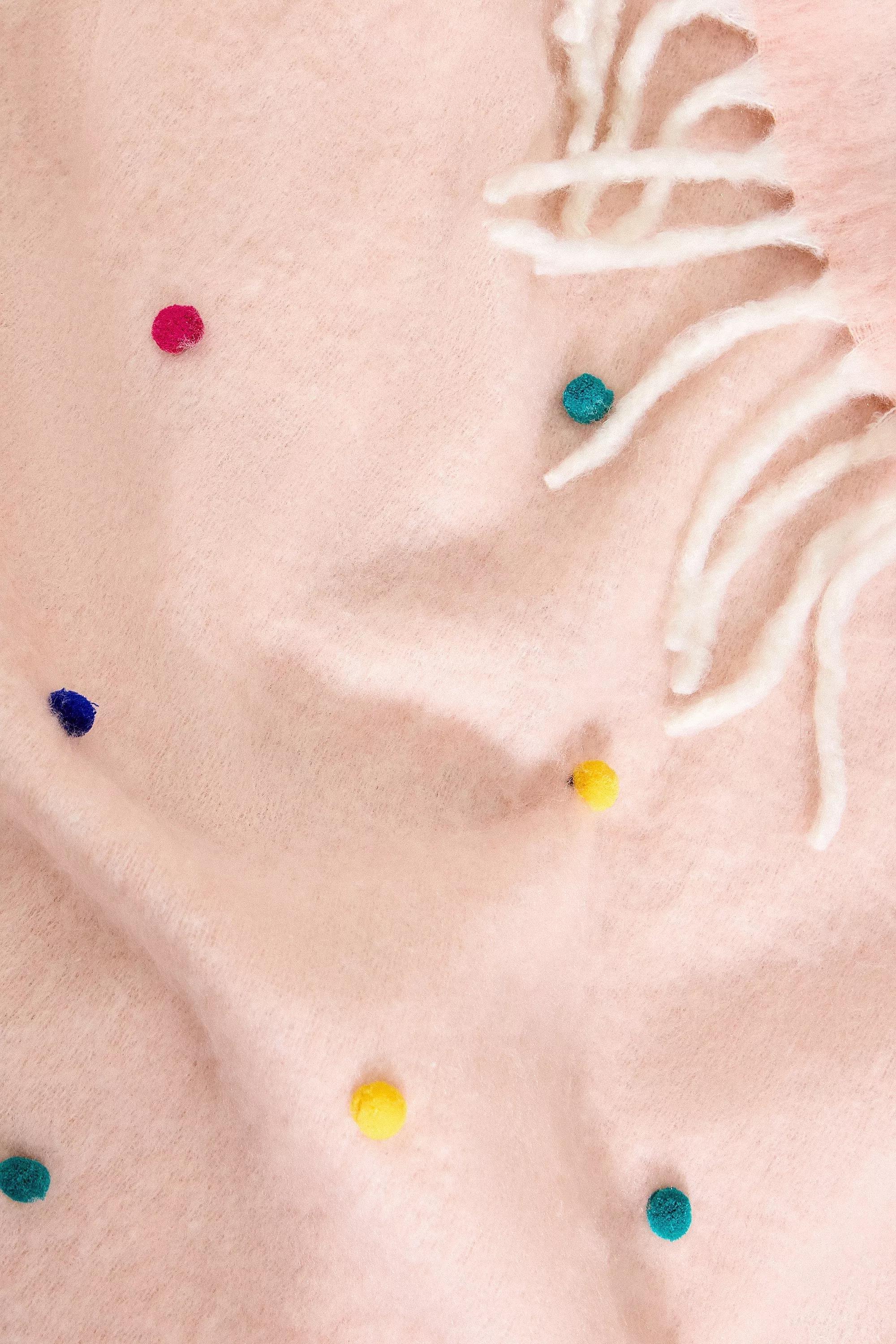 Pink  Pom-Pom Cosy Throw, PINK, large image number 3
