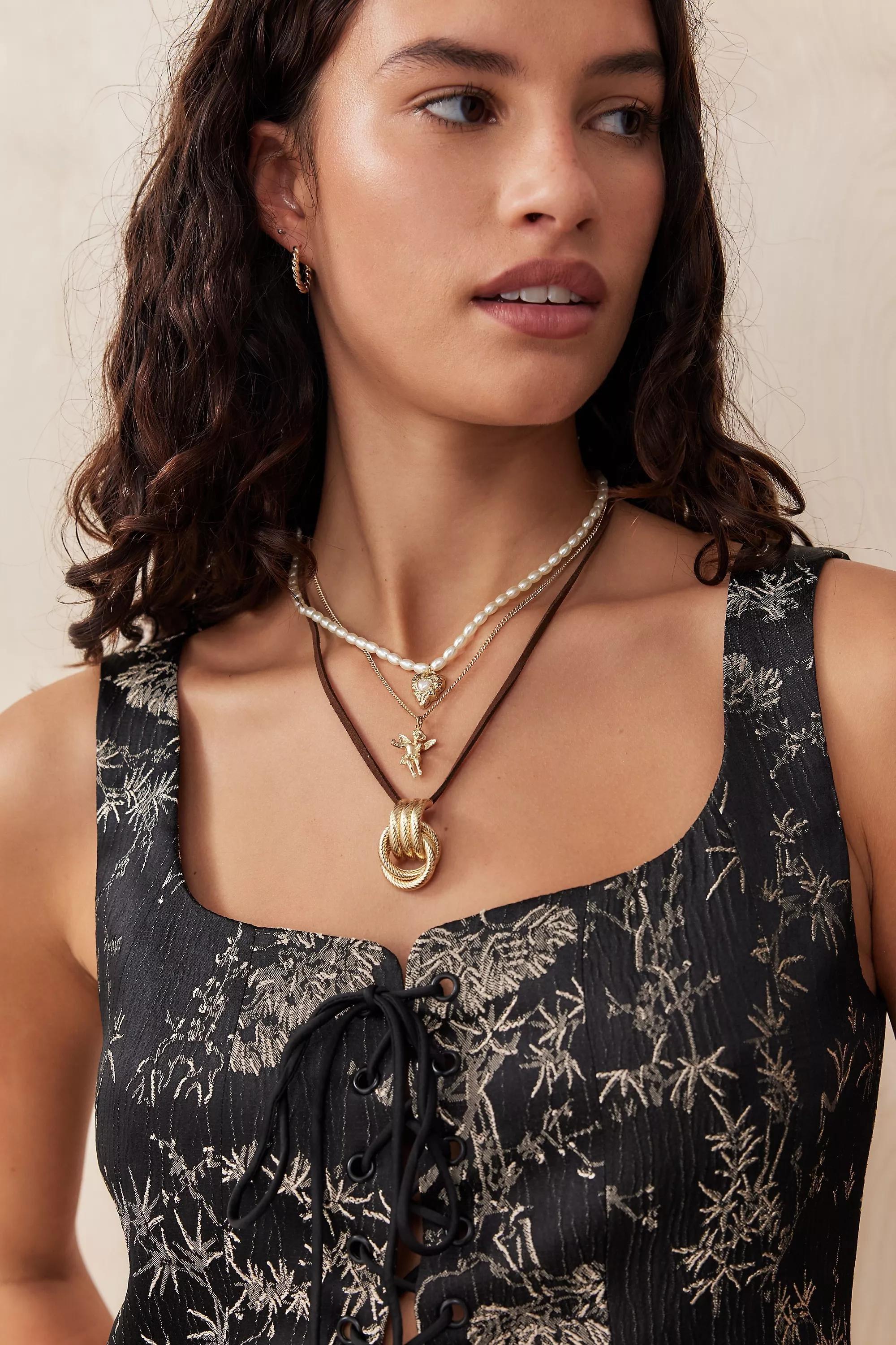 Gold Silence + Noise Chocolate Cord Knot Loop Necklace, GOLD, large image number 1