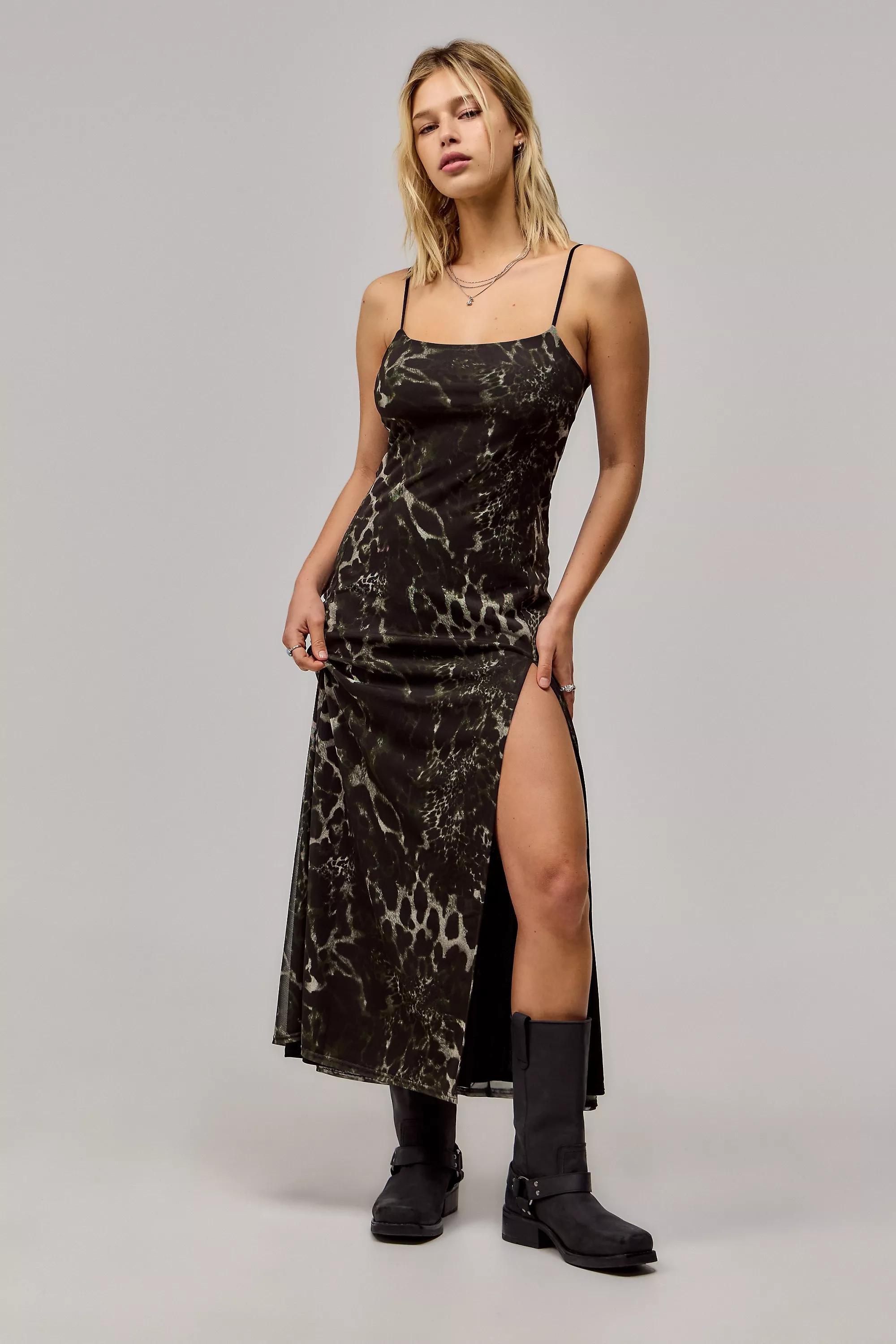 Khaki Uo Leopard Camo Mesh Maxi Dress, , large image number 0